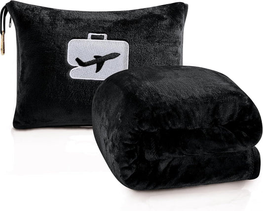 Comfort Fly Travel Blanket & Pillow – 2-in-1 Micro Plush Airplane Blanket with Carry Case (40" x 70")