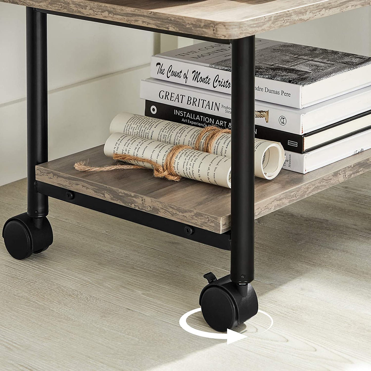 Industrial Under Desk Printer Stand, 2-Tier Mobile Machine Cart with Shelf, Heavy Duty Storage Rack
