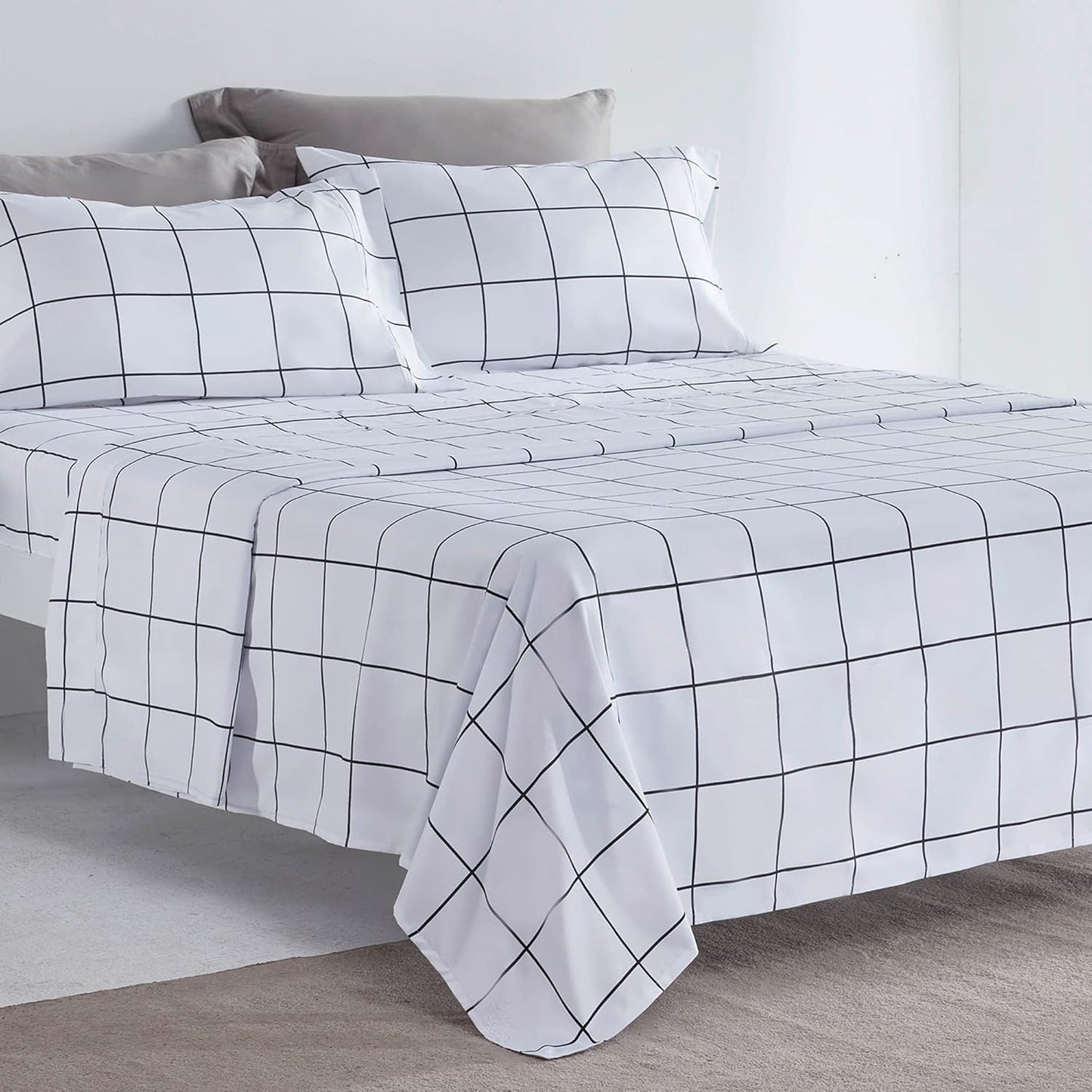 Printed Plaid Sheet Set 4 Piece - Double Brushed Microfiber