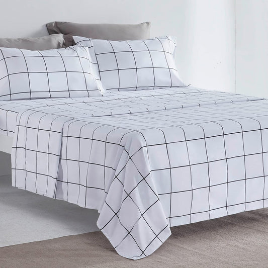 Printed Plaid Sheet Set 4 Piece - Double Brushed Microfiber