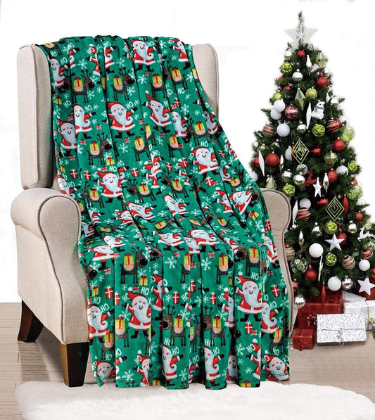Decor&More Ho Ho Ho Merry Christmas Collection Microplush Holiday Throw Blanket (60" x 50") - Santa