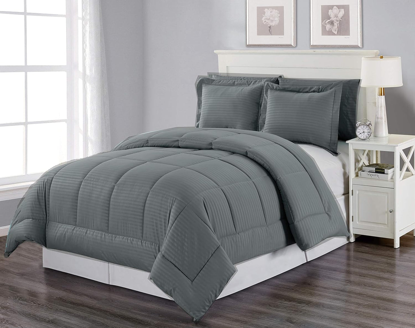 Decor&More Home Essentials 3 Piece Embossed Stripe Down Alternative Comforter Set