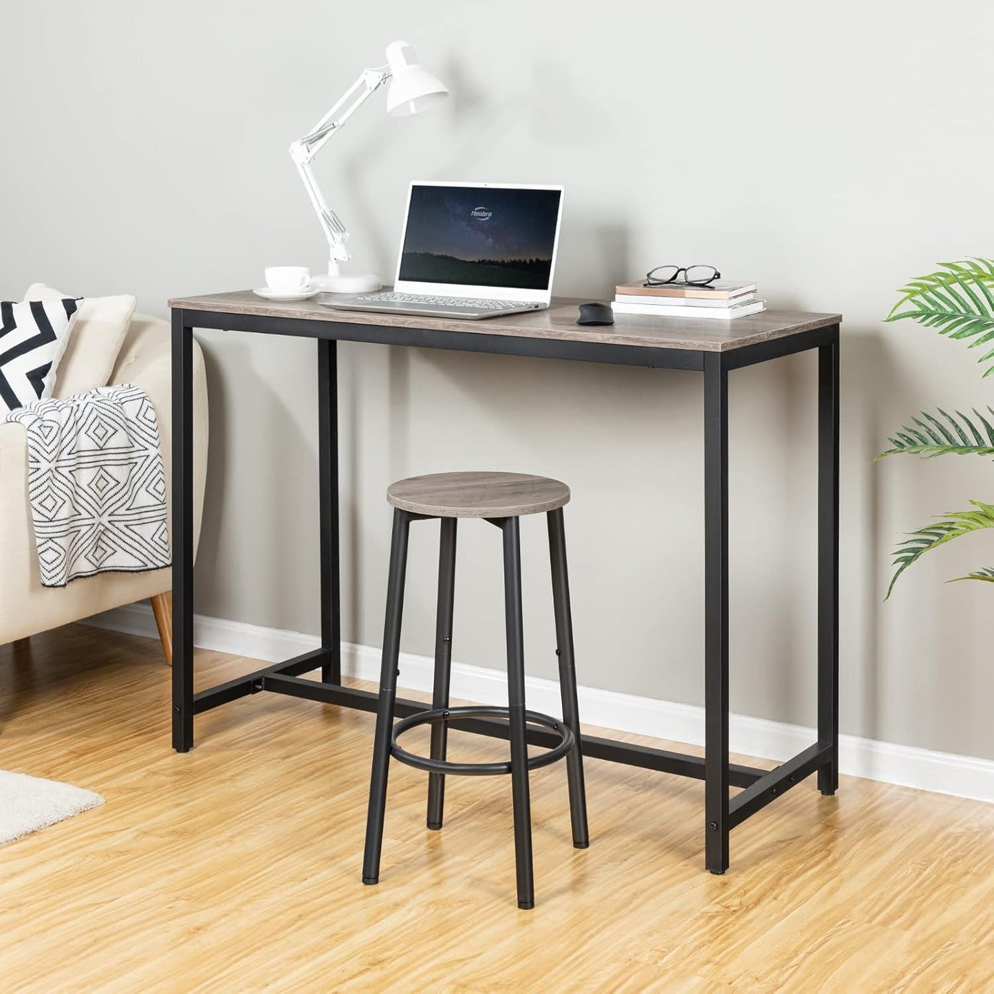 Greige Bar Stools Set Of 2 11.8 Inch Square Seats With Footrest
