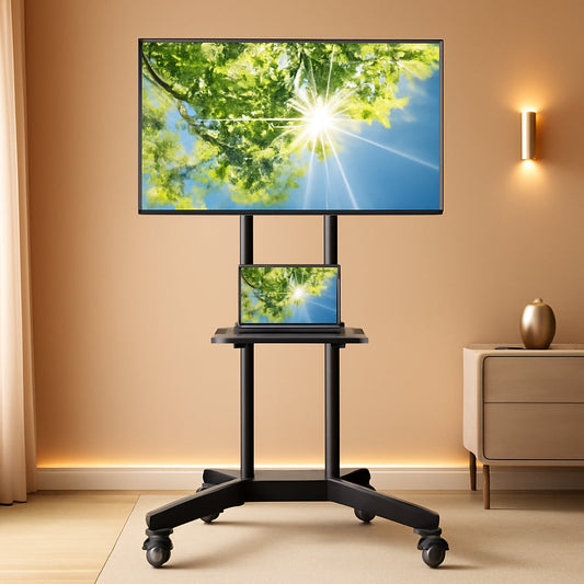 Rolling TV Stand For 32 To 85 Inch TVs Height Adjustable