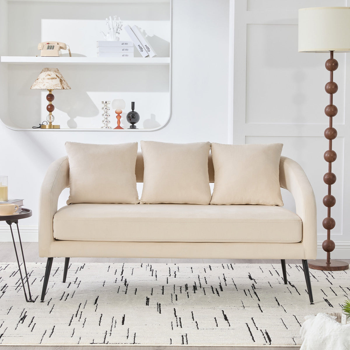 Modern Upholstered Velvet Loveseat Settee with 3 Pillows