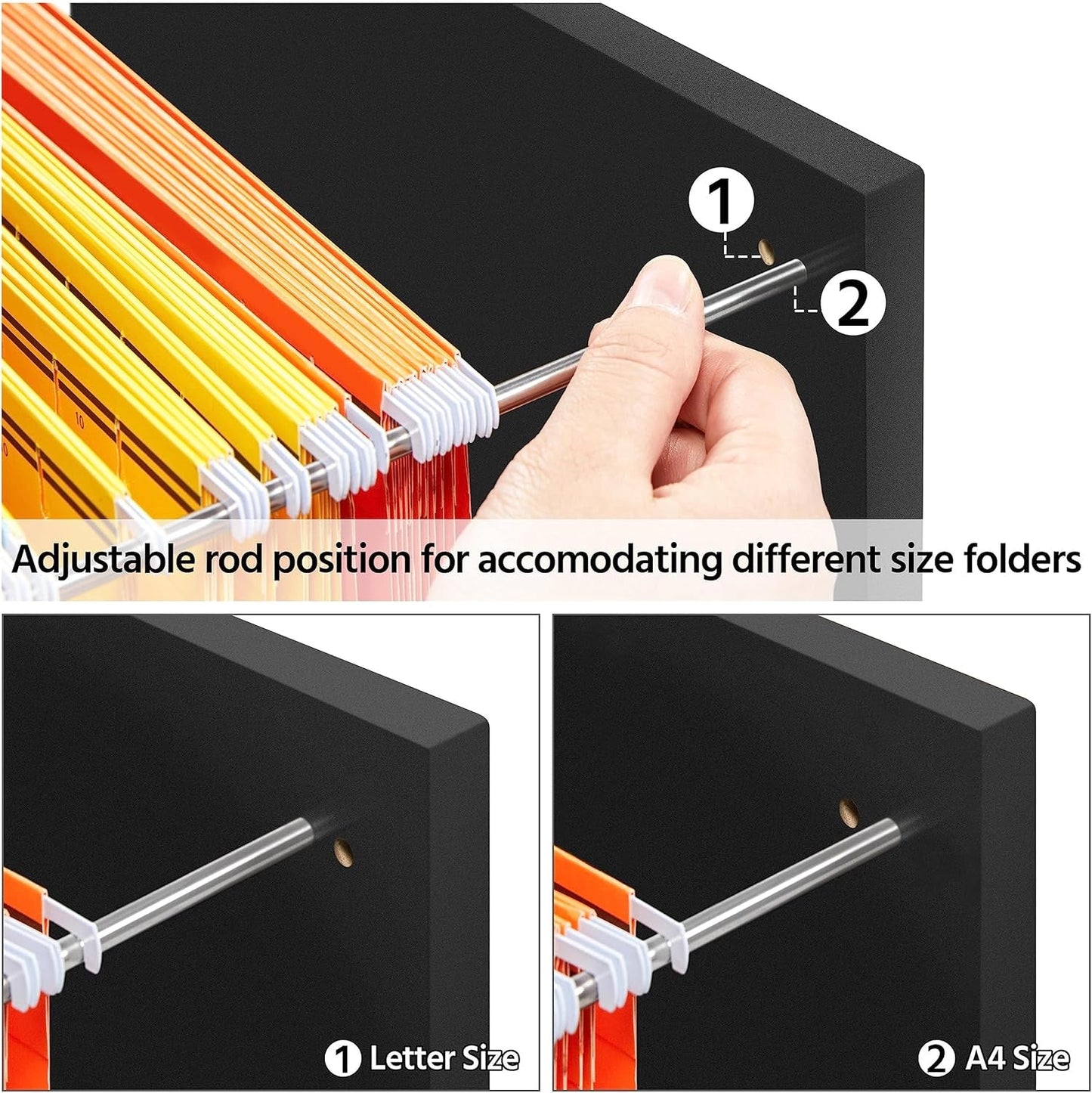 Black Under Desk File Cabinet 2 Drawers Lockable Wheels