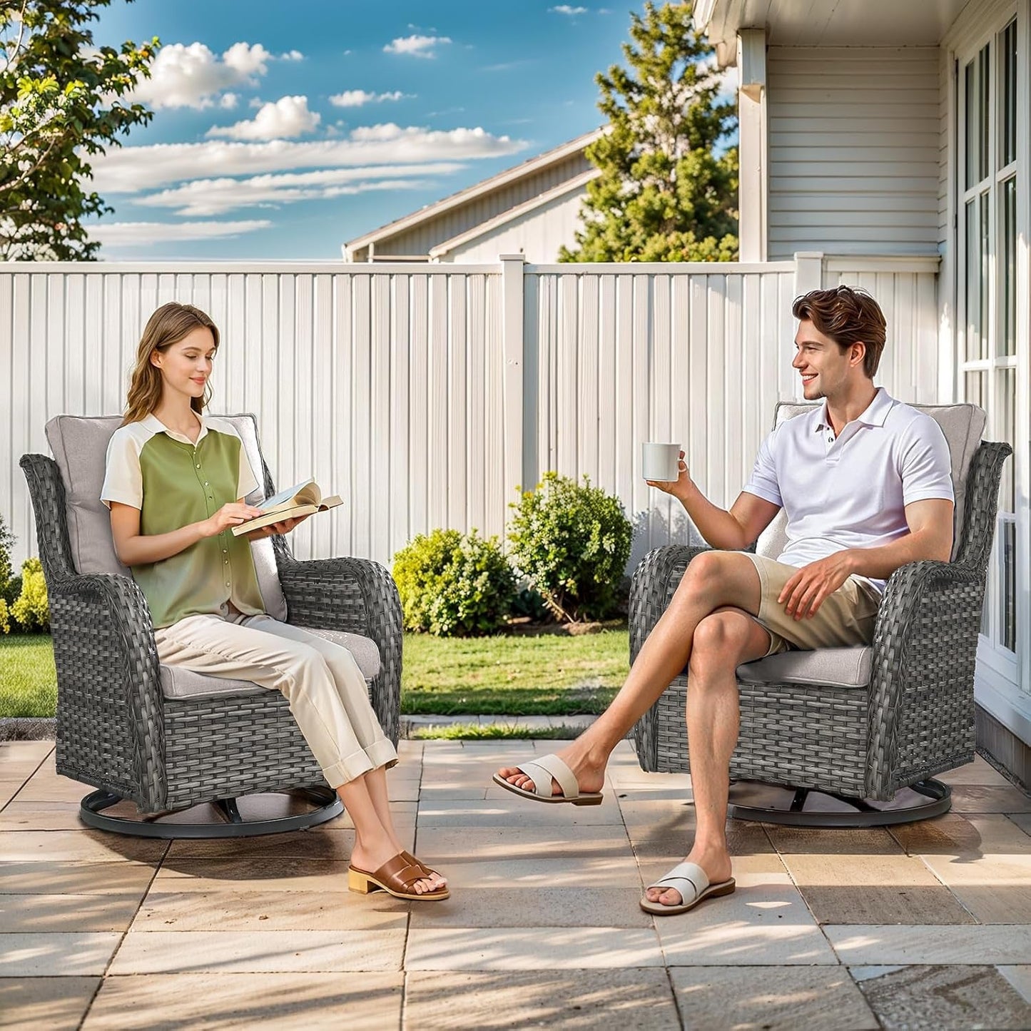 Swivel Rocker Patio Chairs Set with Cozy Coffee Table