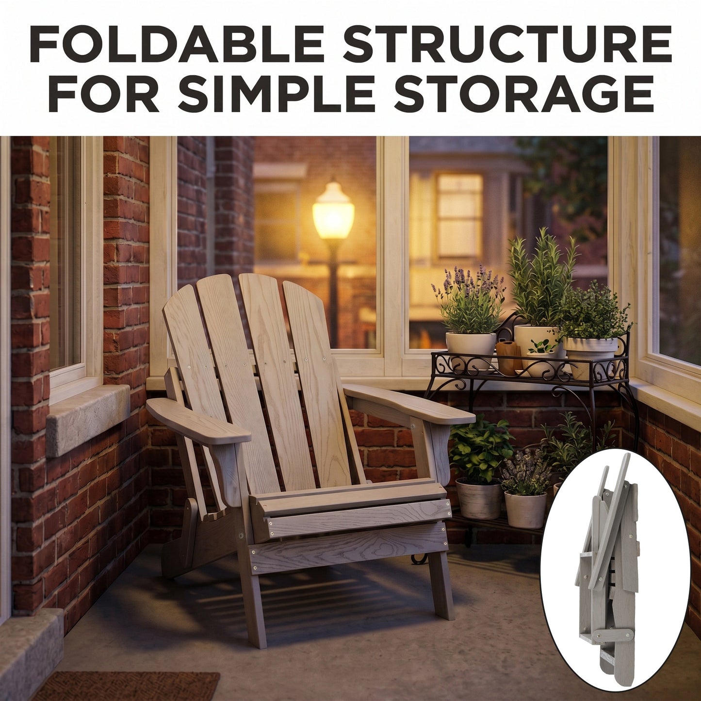 Oversize Embossed Wooden Outdoor Folding Adirondack Chair