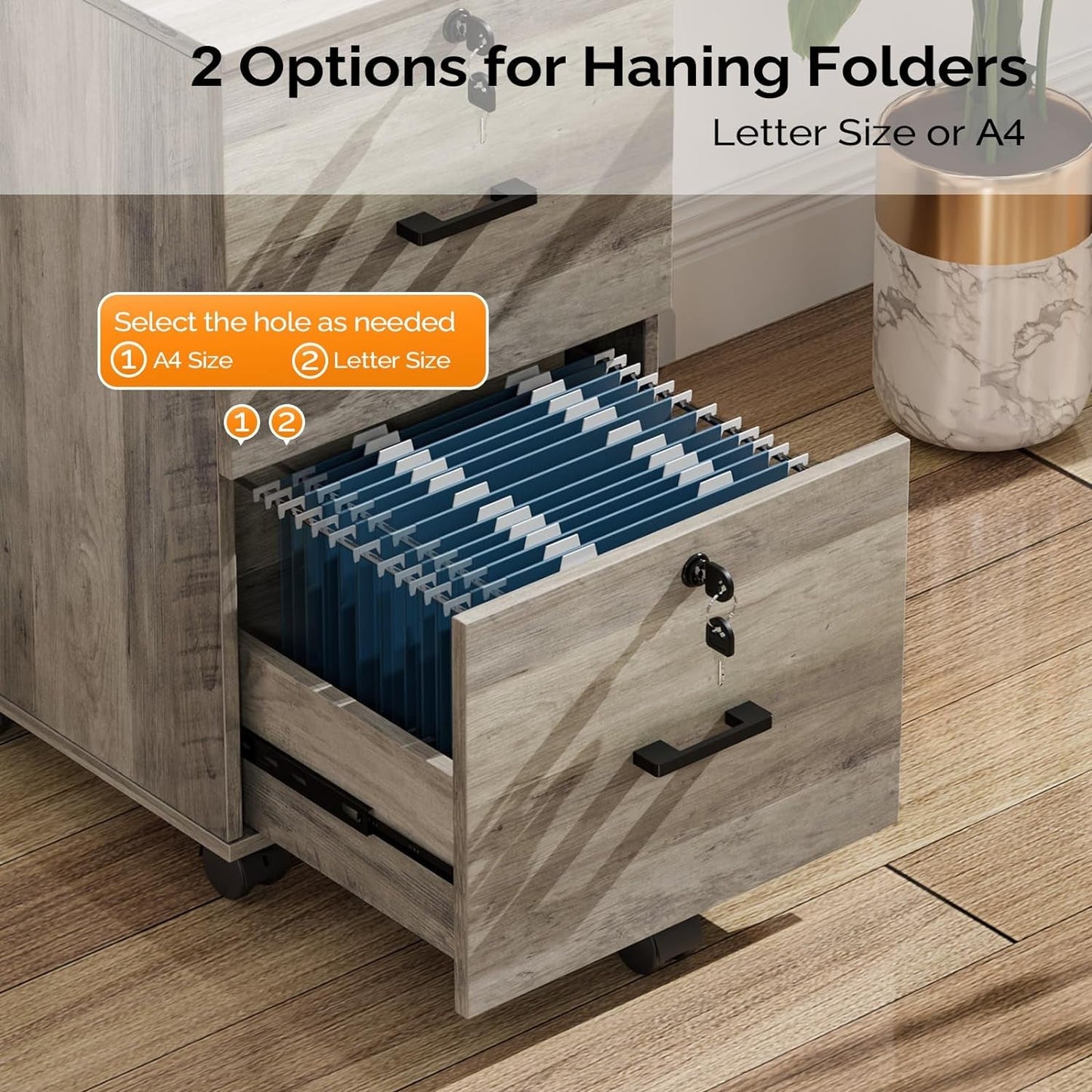 Rolling File Cabinet With Lock And Two Drawers For Letter Files