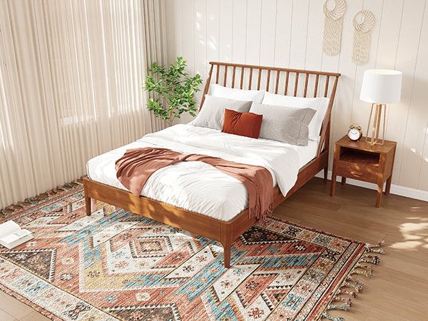 Solid Bamboo Wood Spindle Platform Queen Bed
