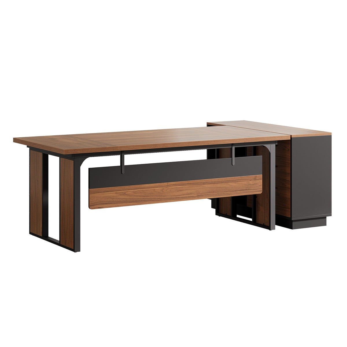 63-Inch L-Shaped Executive Desk with 47-Inch File Cabinet