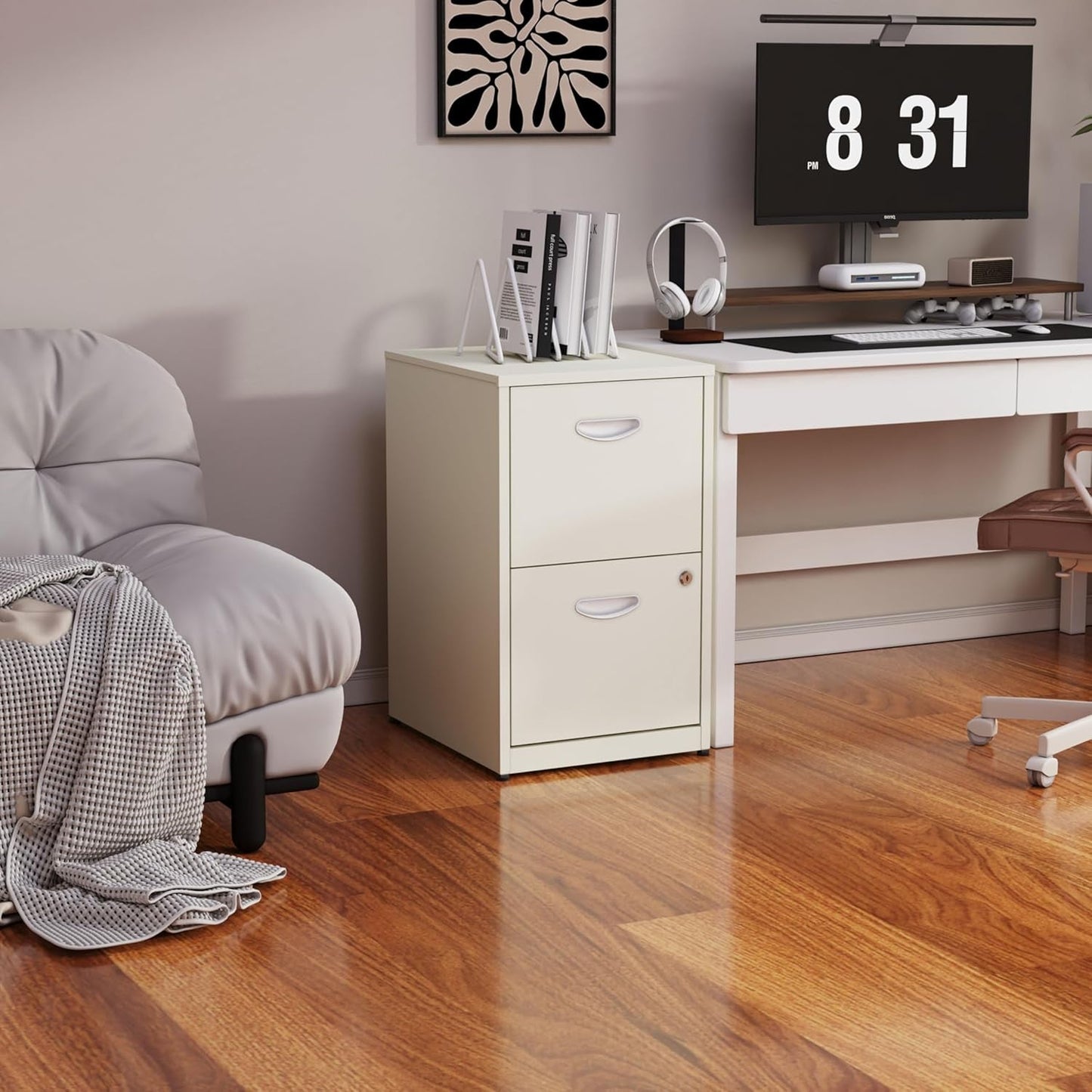 Cream Color 2 Drawer File Cabinet With Lock For Letter Size