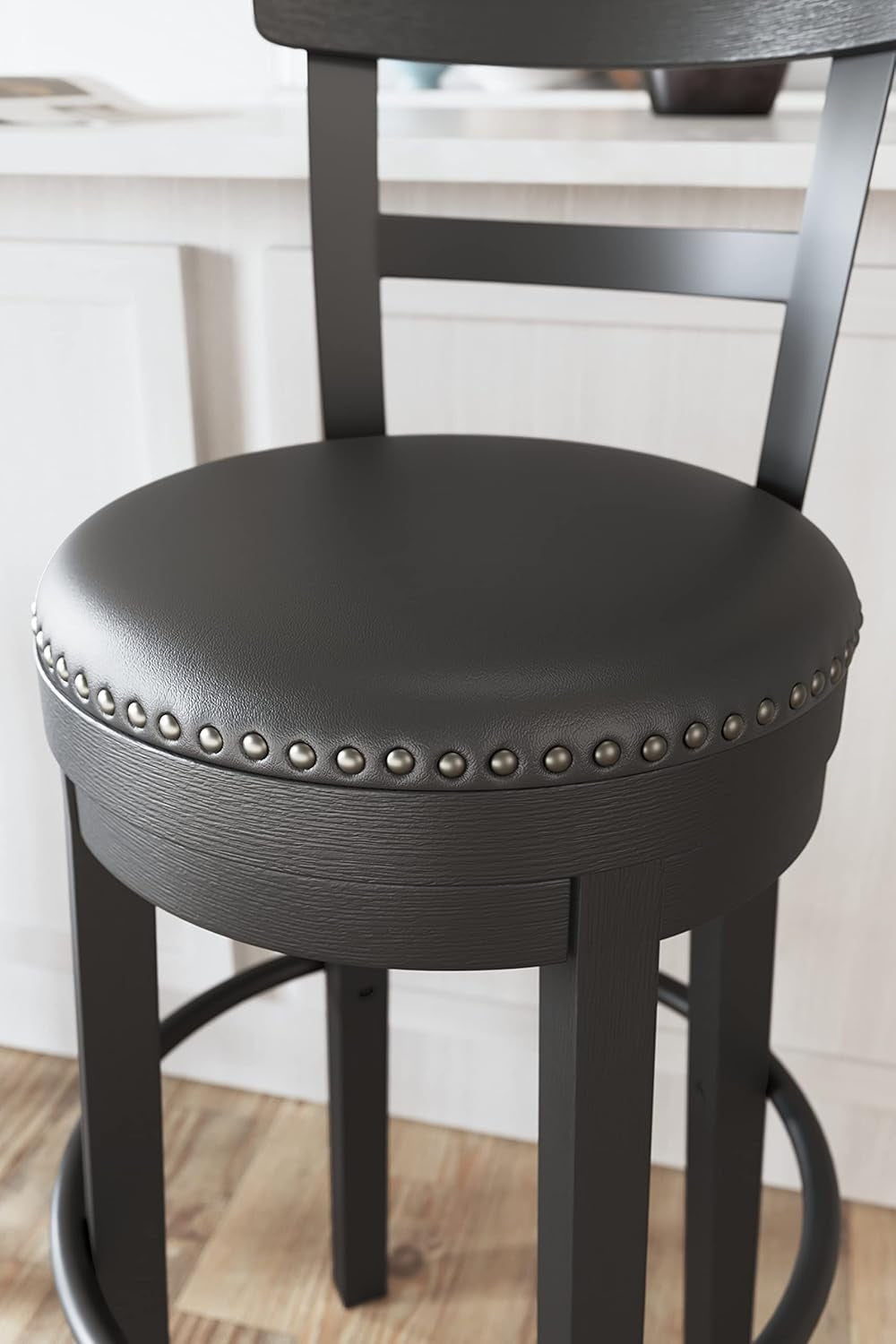 Valebeck 30.38 Black Upholstered Pub Height Swivel Barstool