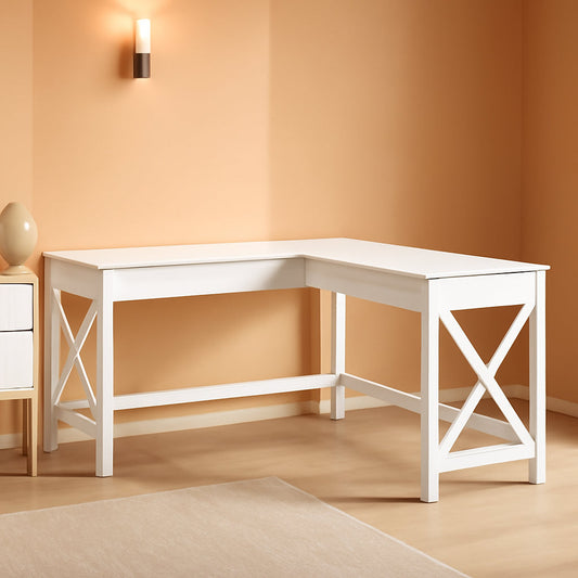 Bush Furniture Key West 60W L Shaped Desk Pure White Oak