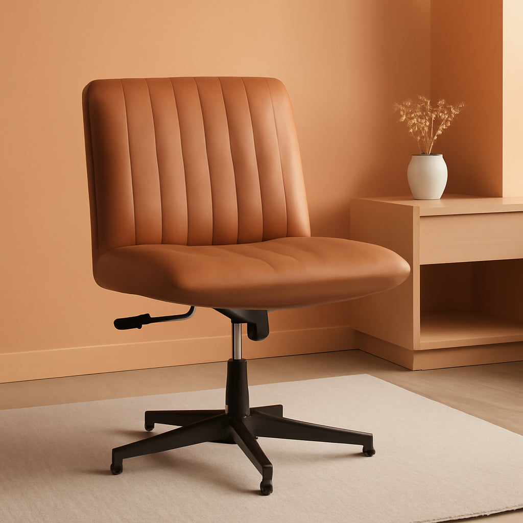 Criss Cross Armless Office Chair Height Adjustable Brown