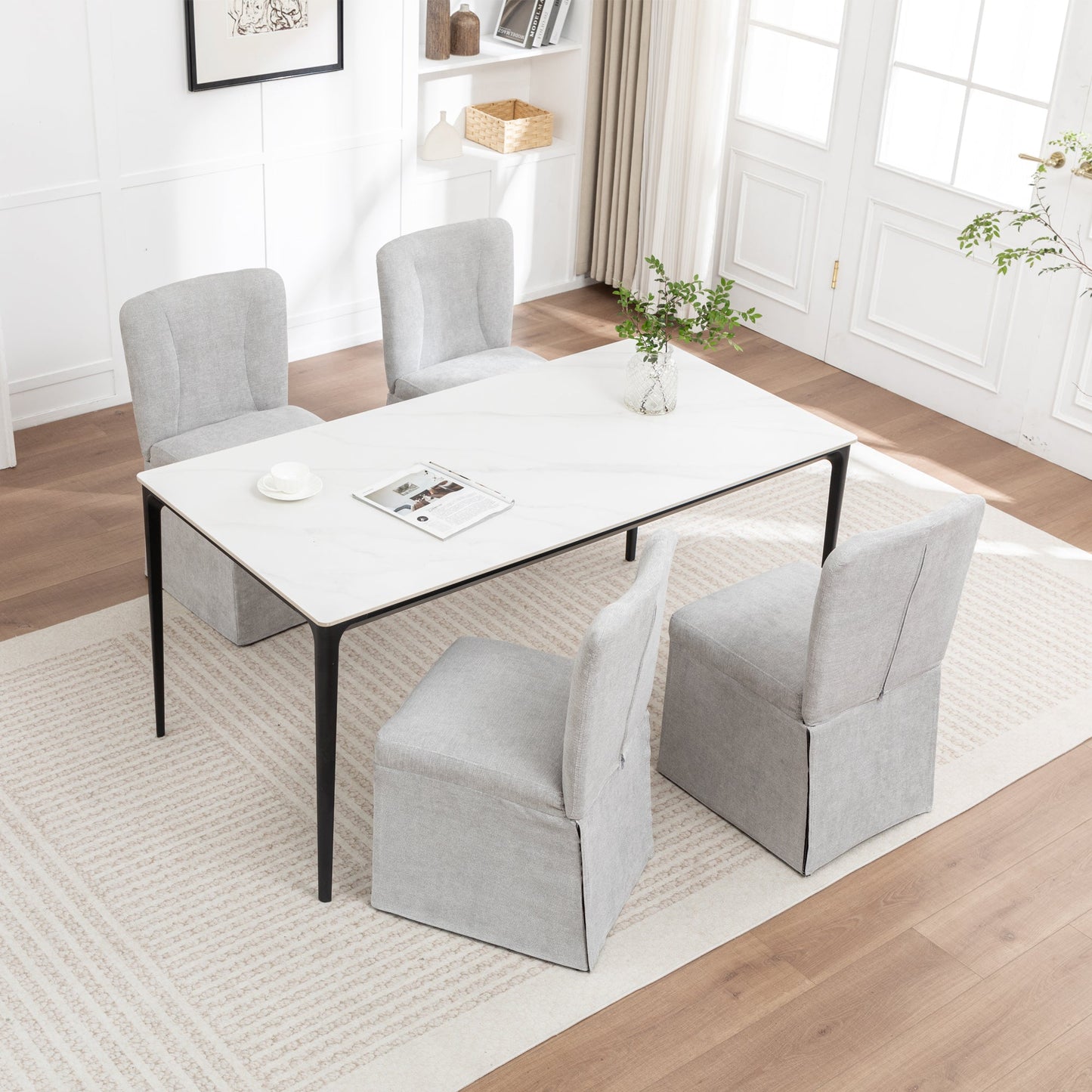 Linen Dining Chairs - Set of 2 Modern Fabric Side Chairs