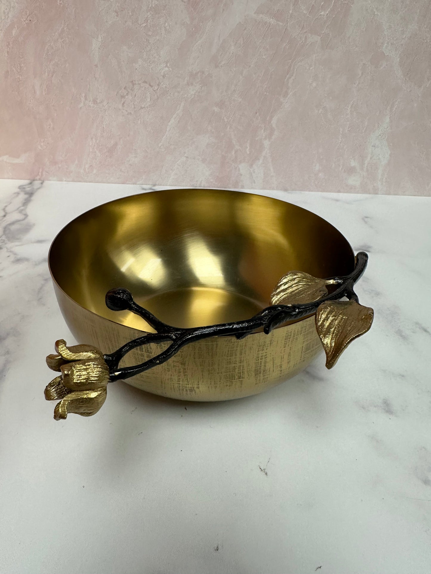 Deep Serving Bowl – Small Stainless Steel Bowl With Orchid Design Accent