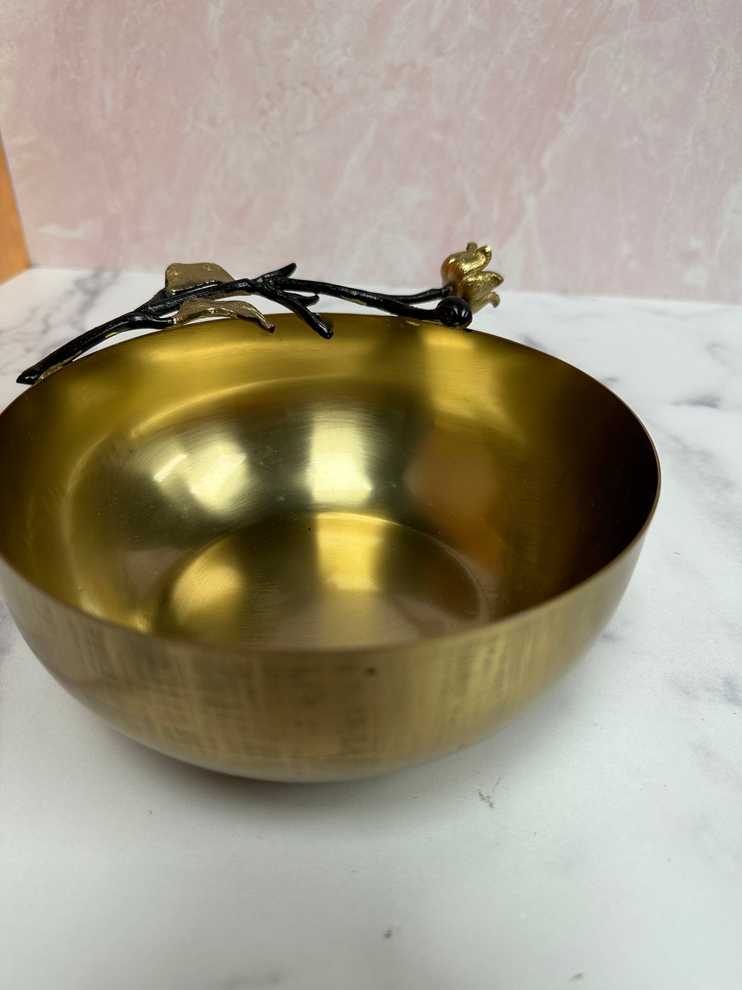 Deep Serving Bowl – Small Stainless Steel Bowl With Orchid Design Accent