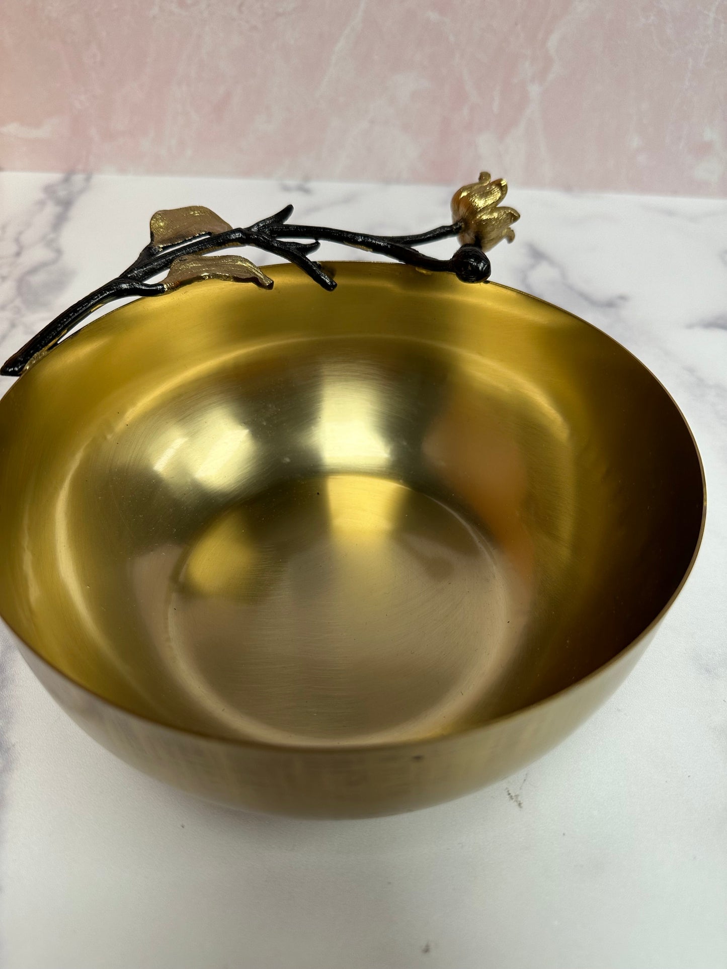 Deep Serving Bowl – Small Stainless Steel Bowl With Orchid Design Accent
