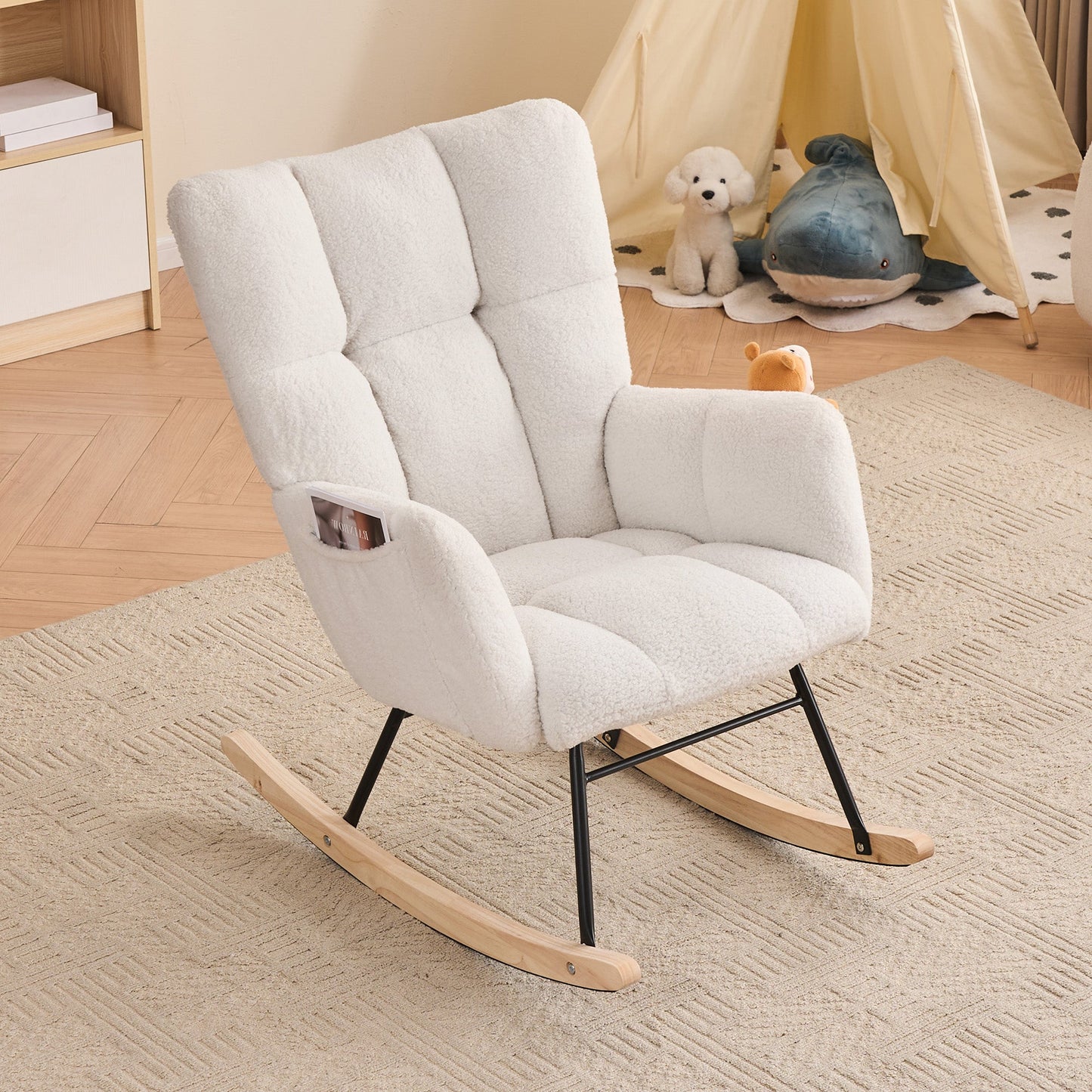 Teddy Fabric Leisure Rocking Chair with Tufted Backrest