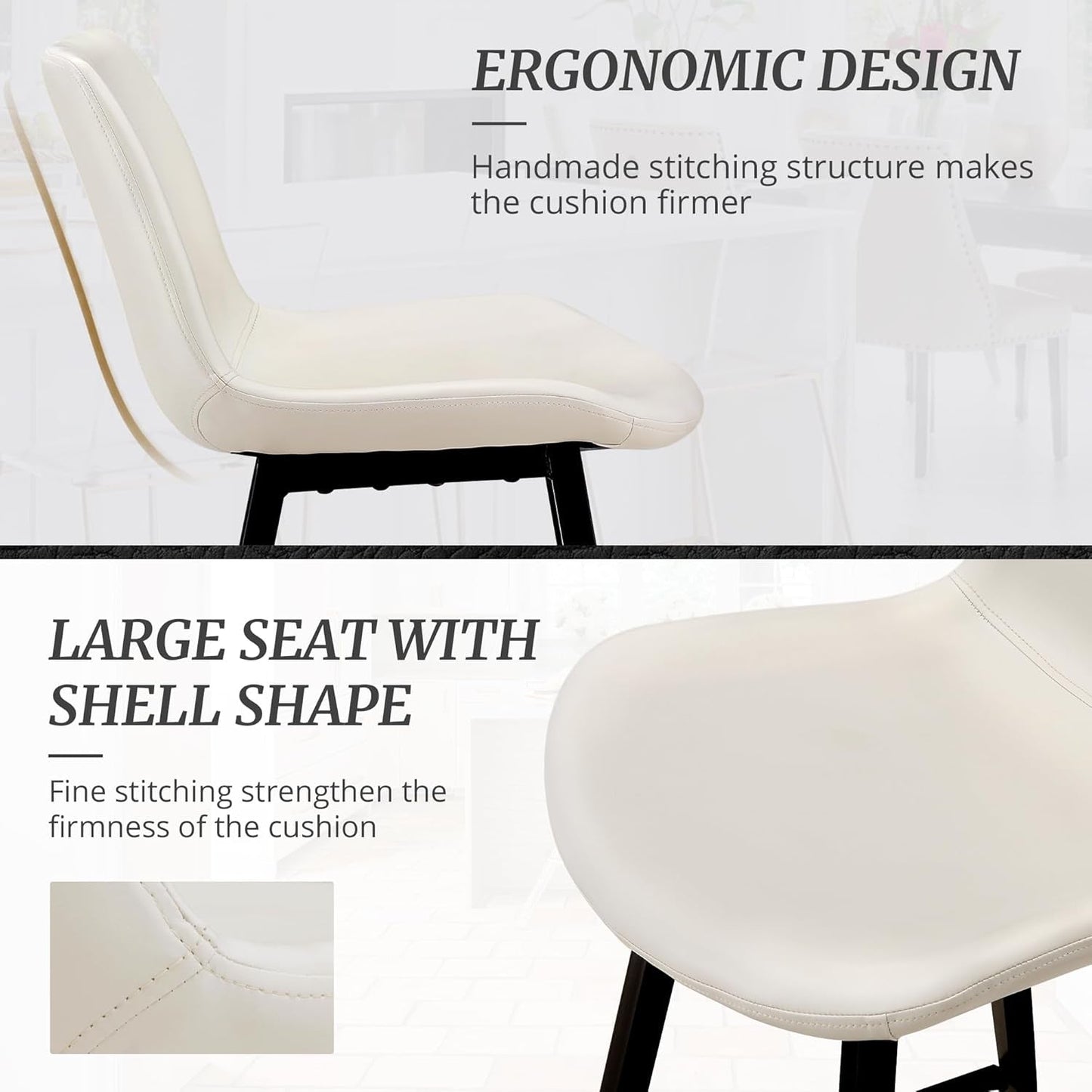 24 Inch Faux Leather Bar Stool Set of 3 With Back and Footrest, Antique White for Kitchen Island