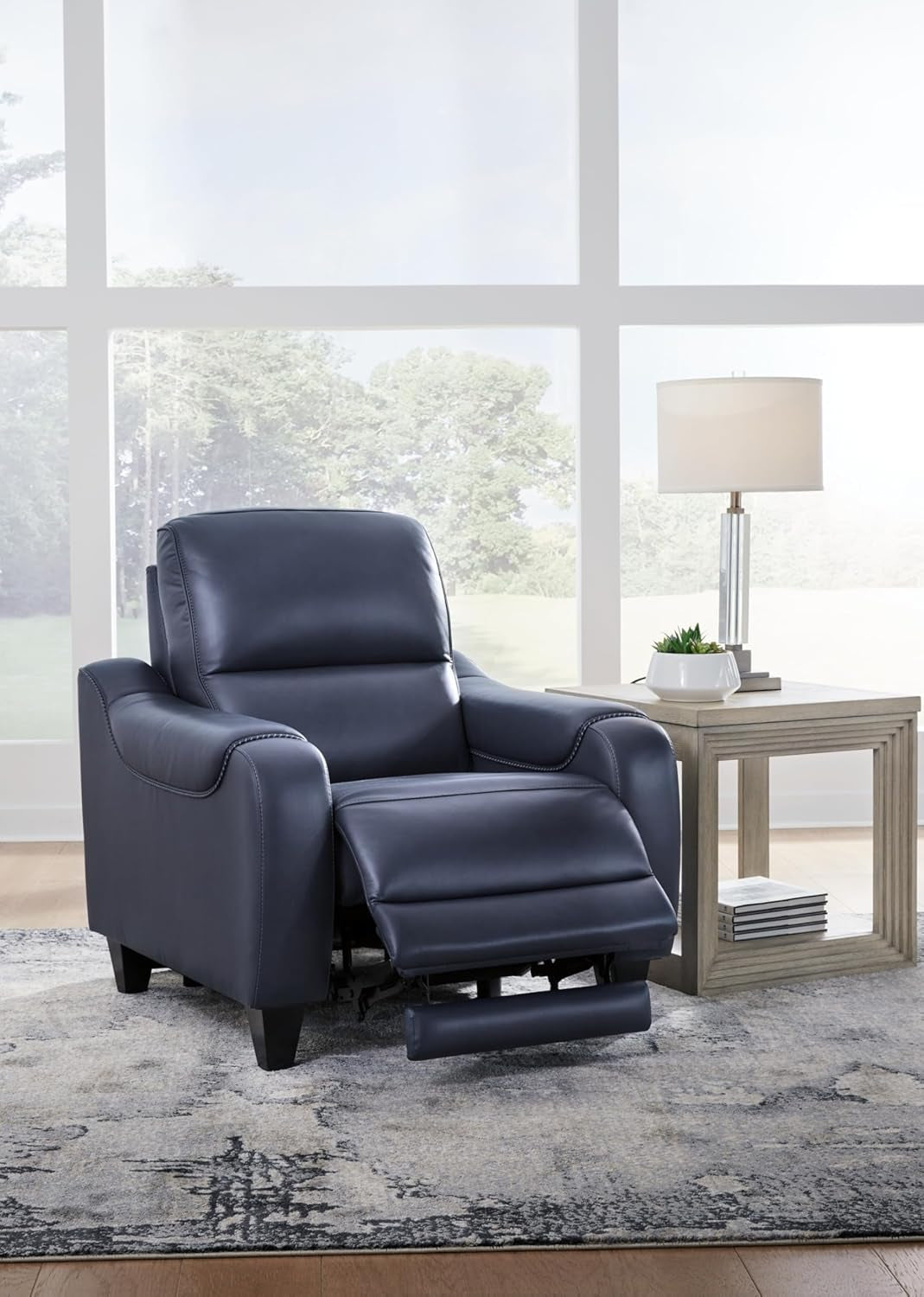 Blue Leather Wall Hugger Power Recliner With Usb Ports