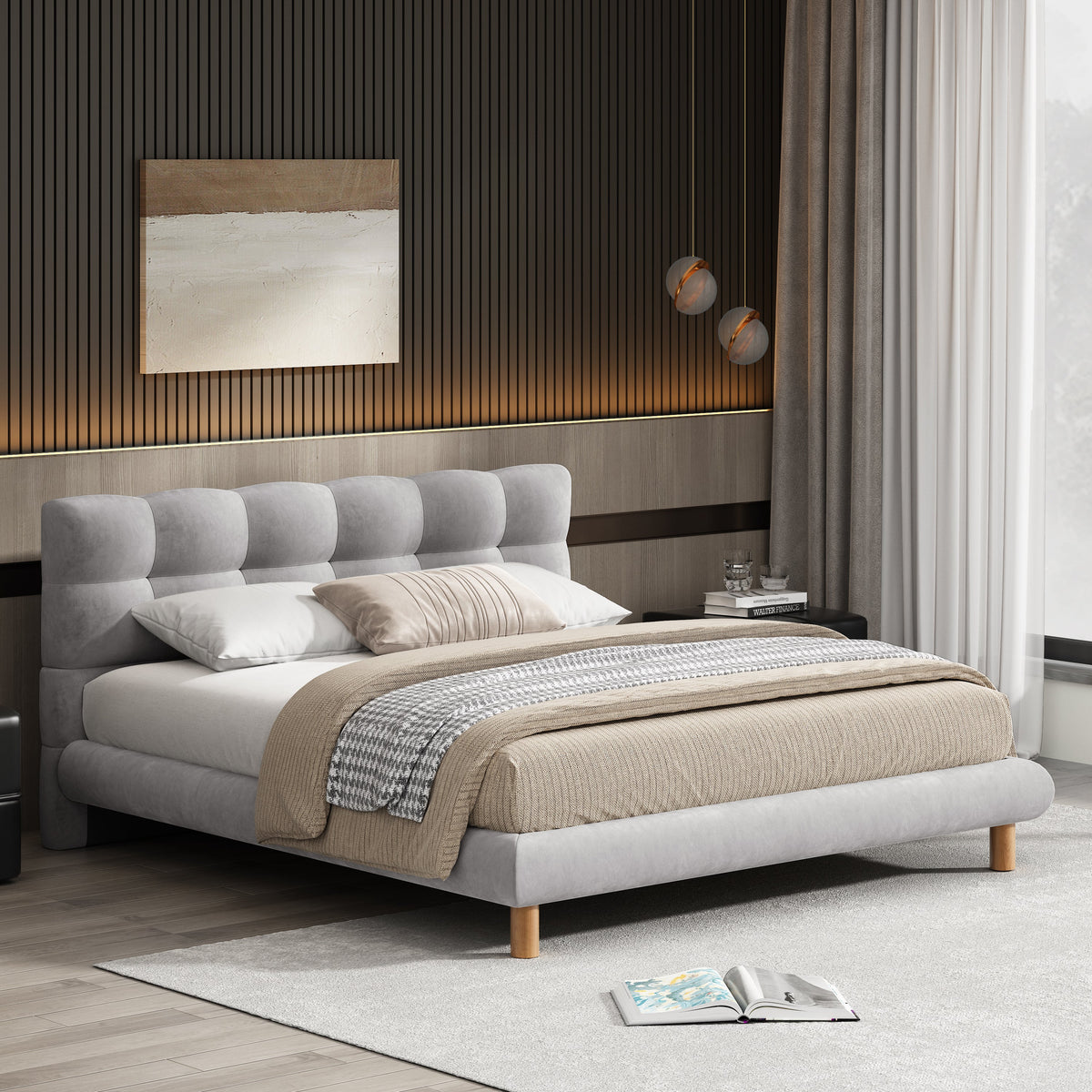 Queen Size Upholstered Platform Bed Frame