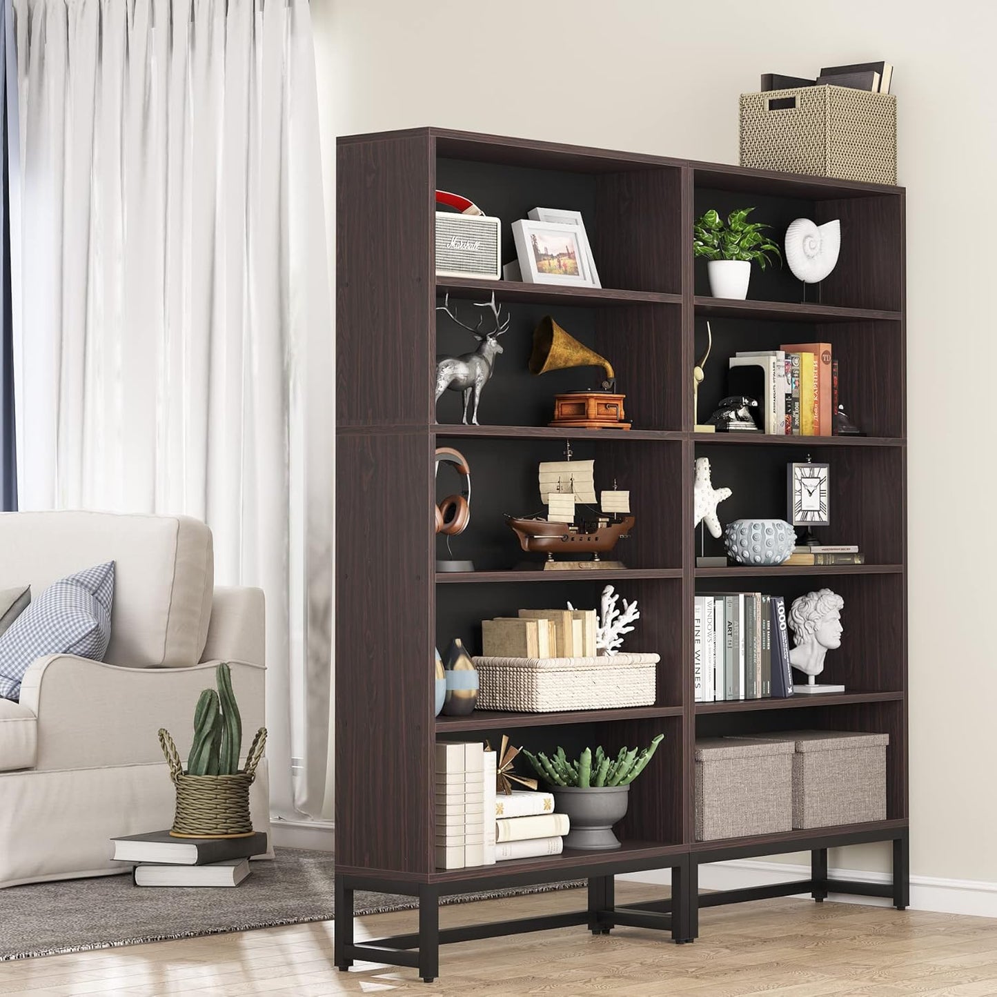70.87" 5-Tier Sandalwood Heavy Duty Bookshelf