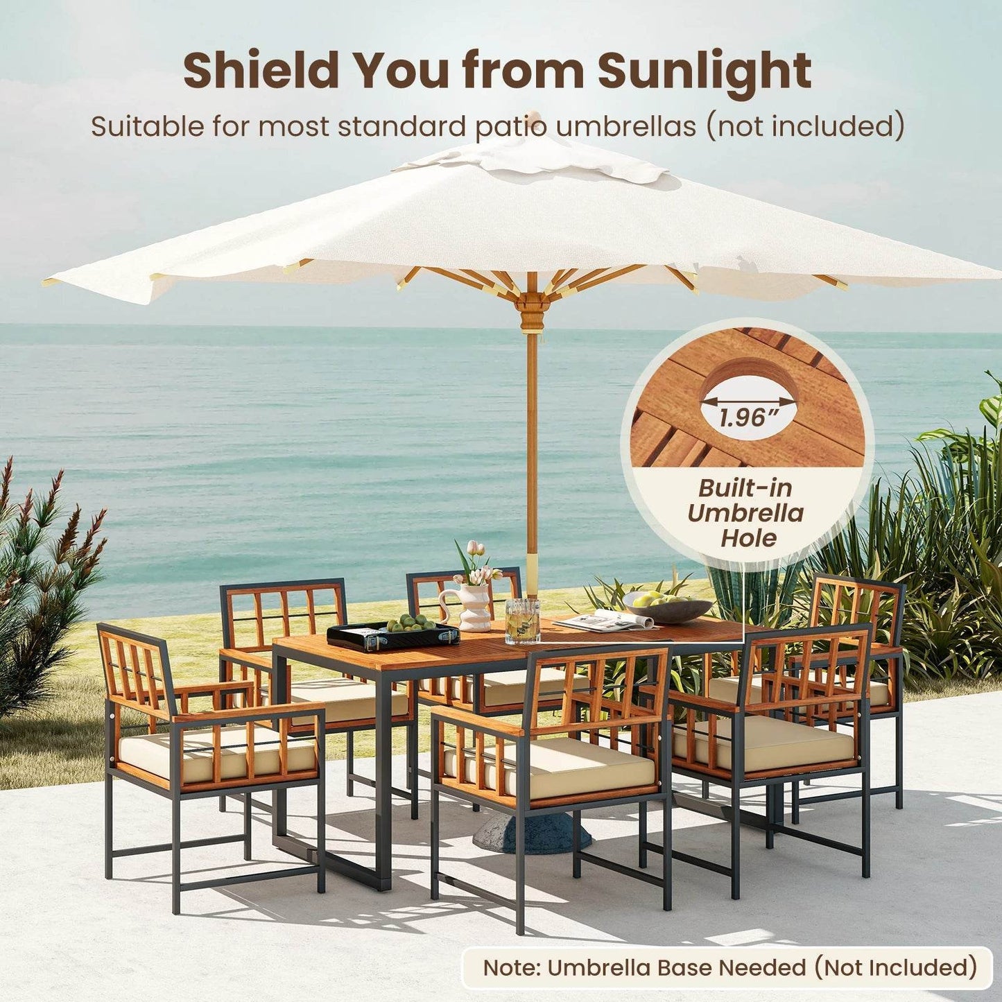 7 Piece Outdoor Patio Dining Set with Acacia Wood Table