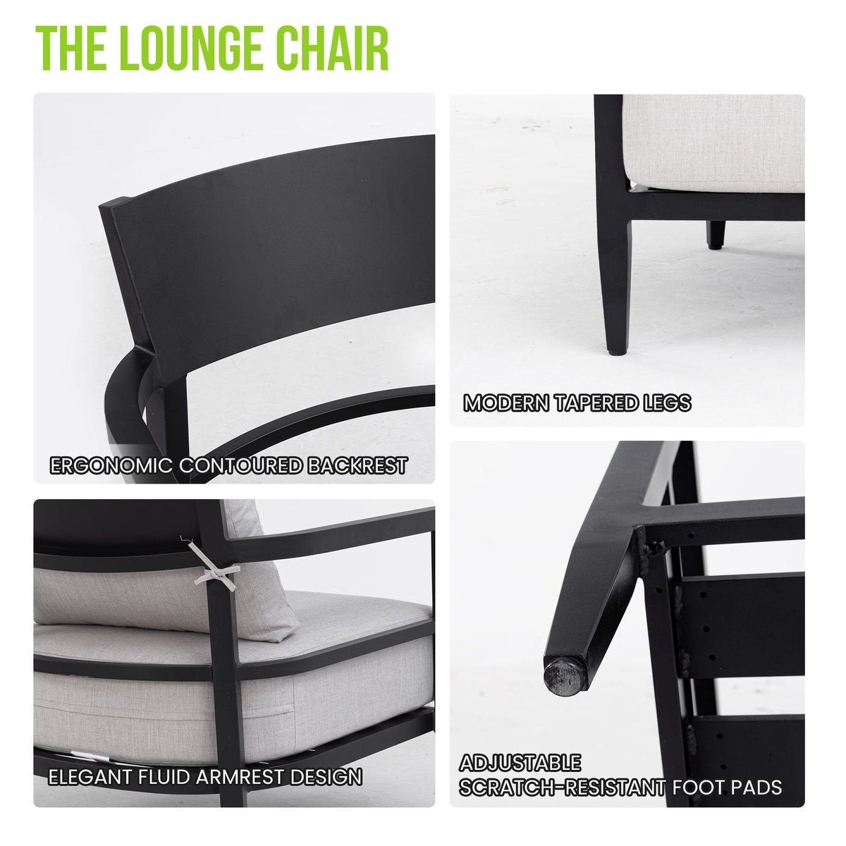 Modern Outdoor Fully Weld Lounge Chair – Premium Aluminum Frame in Ember