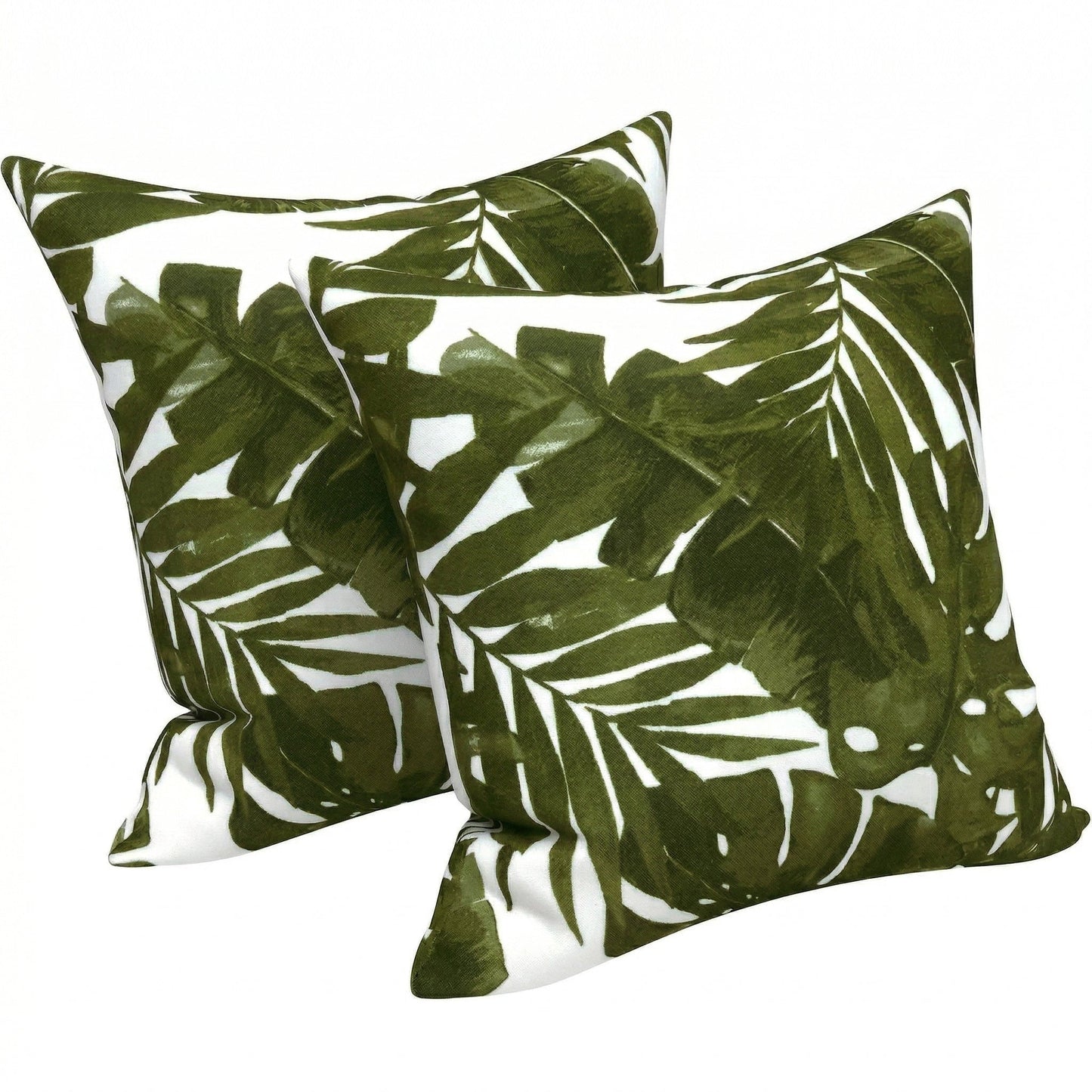 2 Pack Outdoor Throw Pillows, Waterproof & Fade-Resistant Patio Cushions (18x18 Inch, Green Leaf)