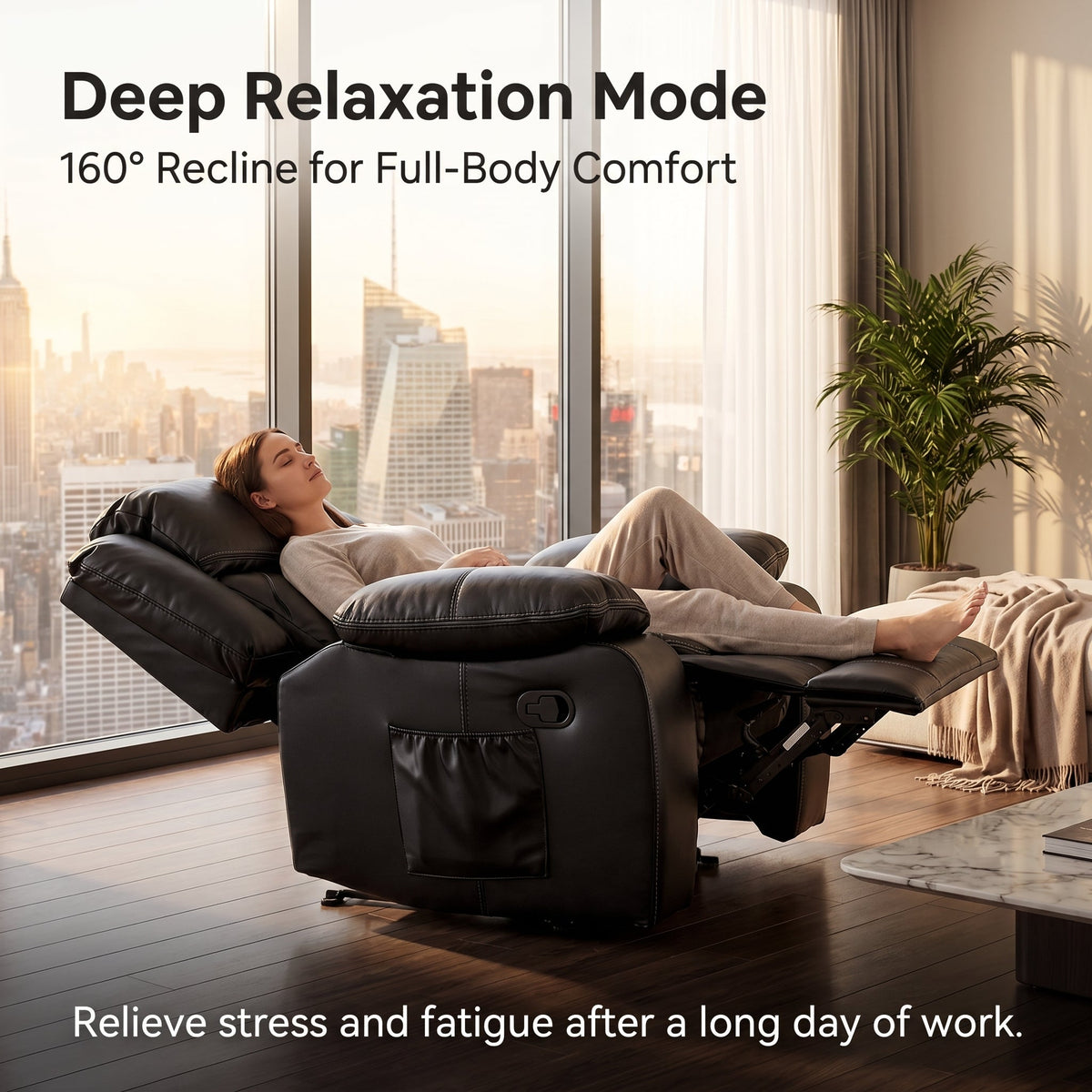 Black Color Air Leather Recliner Chair With Vibration And Heating