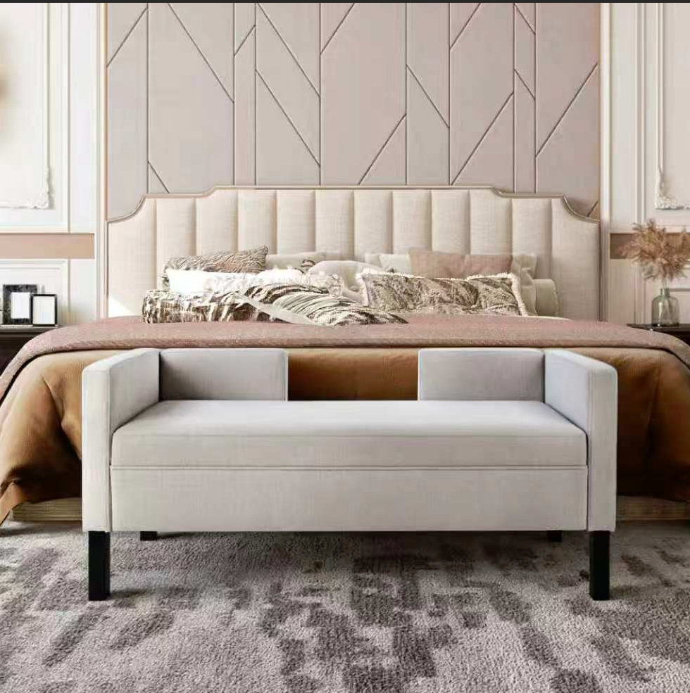 50" Ottoman with 2 Bolster Pillows & Wood Legs