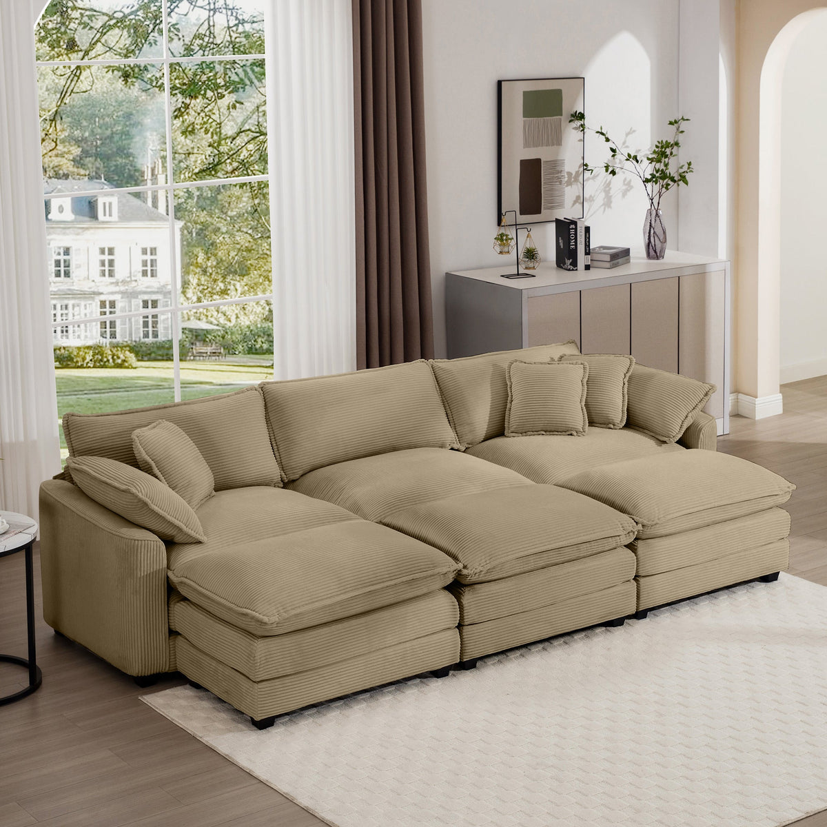 Oversized Modular Cushion Sofa with Portable Ottoman