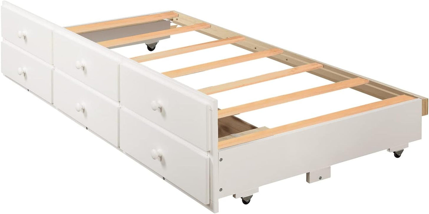 Twin Over Twin Bunk Bed With Trundle And Drawers White