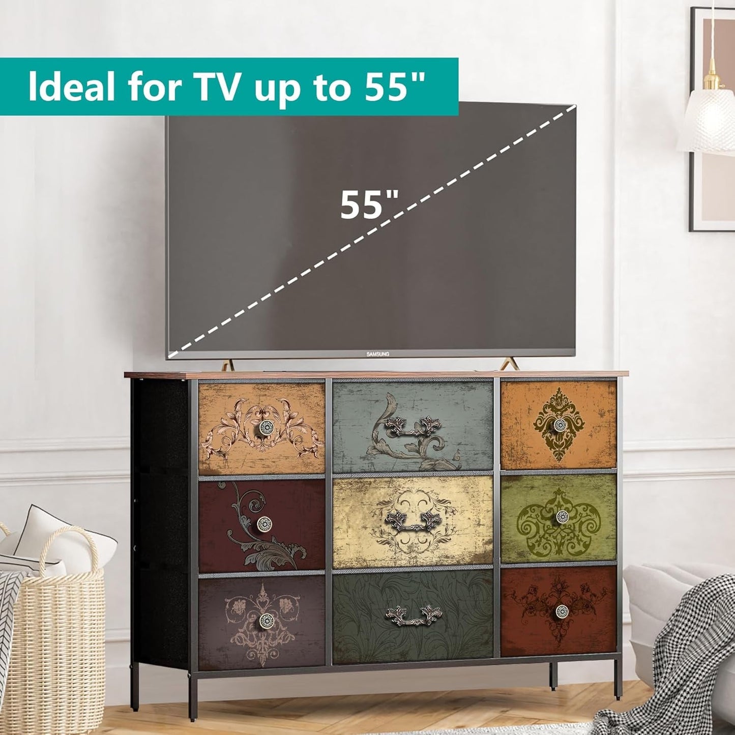 Premium 9-Drawer Dresser With Extra-Large TV Stand