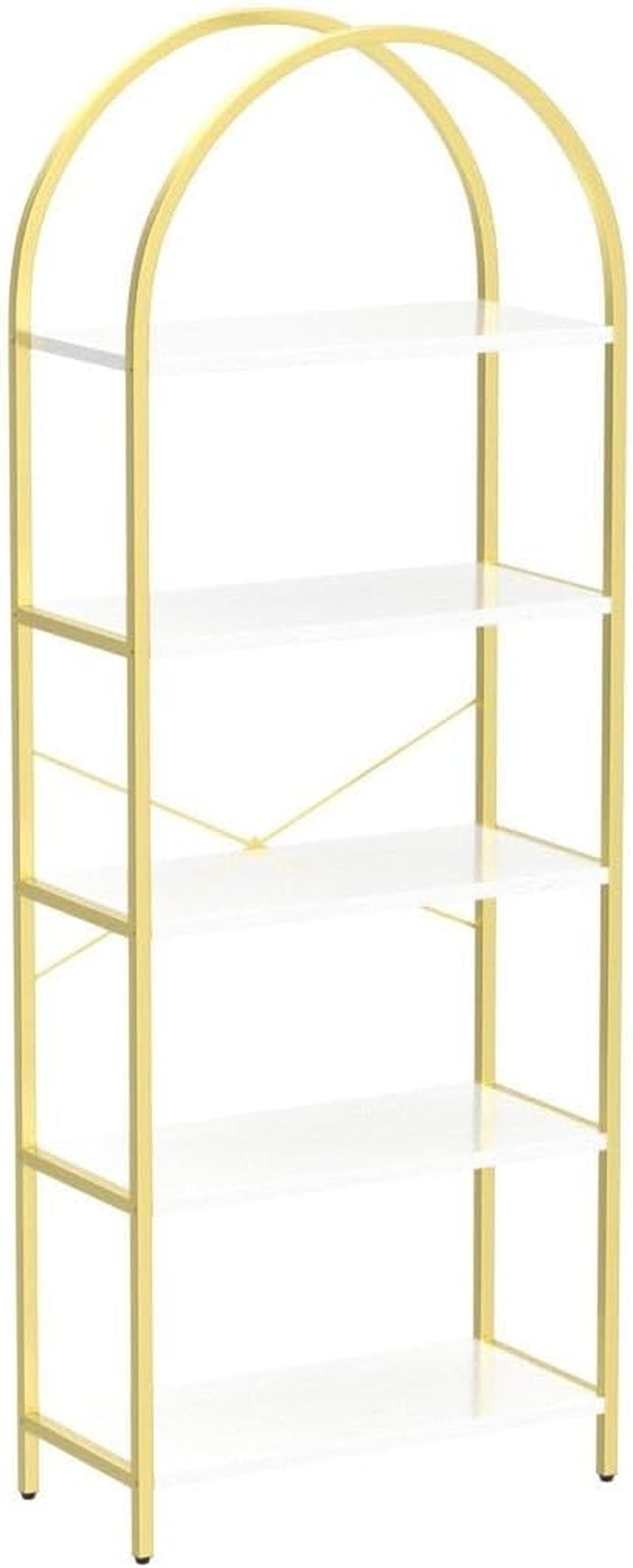 5 Tier Bookshelf Arched Display White Gold Metal Frame Bookcase