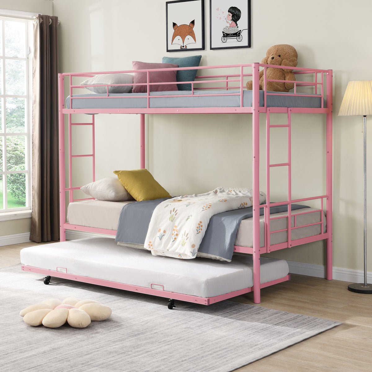 Metal Bunk Bed with Trundle