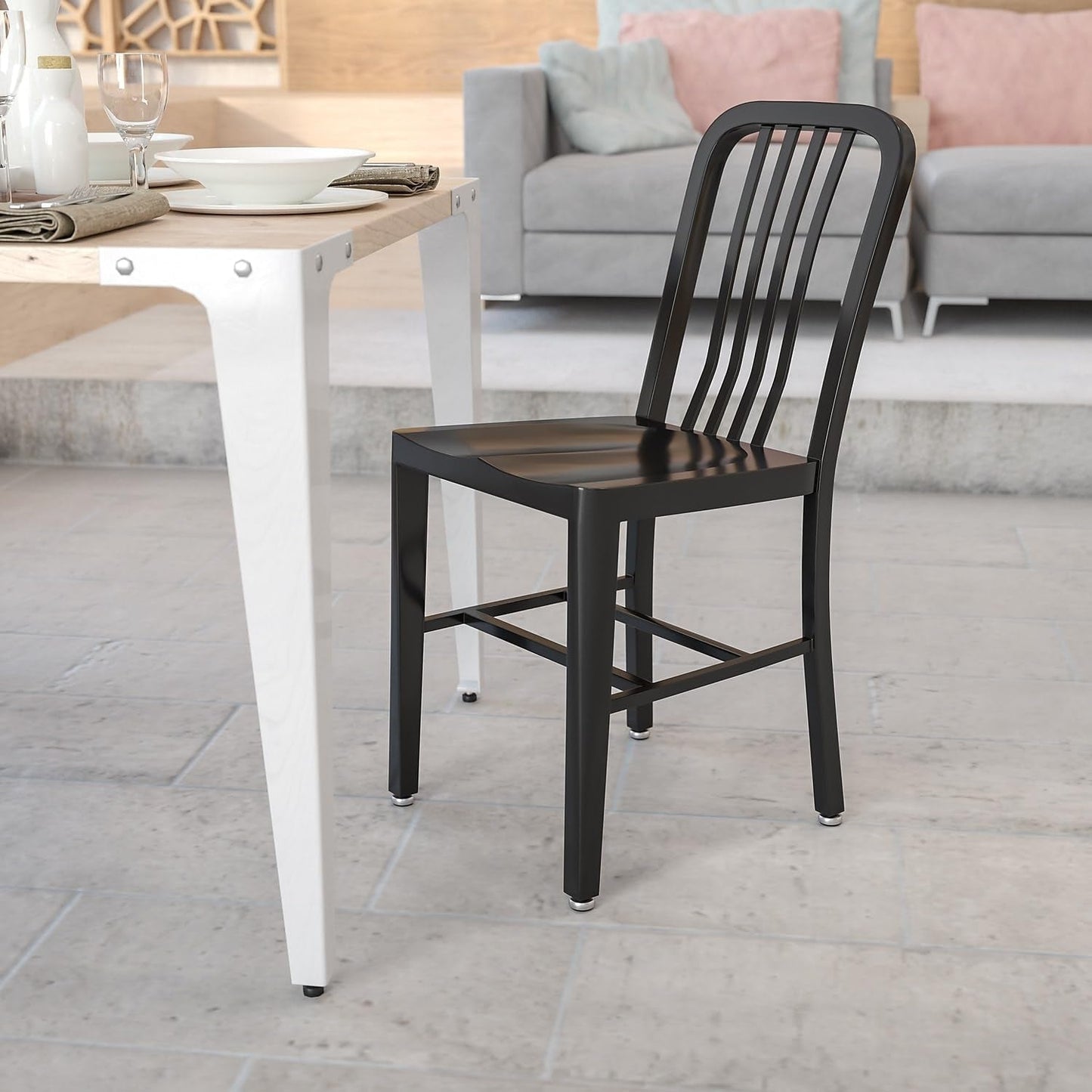 Commercial Grade Black Metal Indoor Outdoor Dining Chair