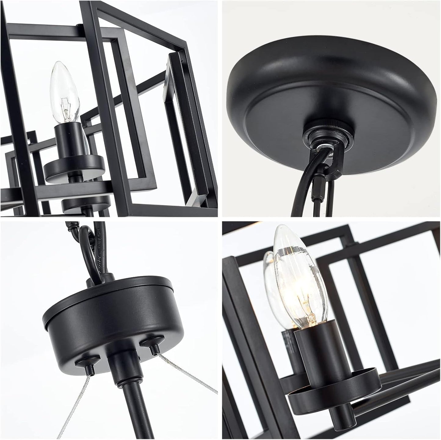 Industrial Style Five Light Matte Black Pendant Chandelier showcasing geometric design and matte black finish.