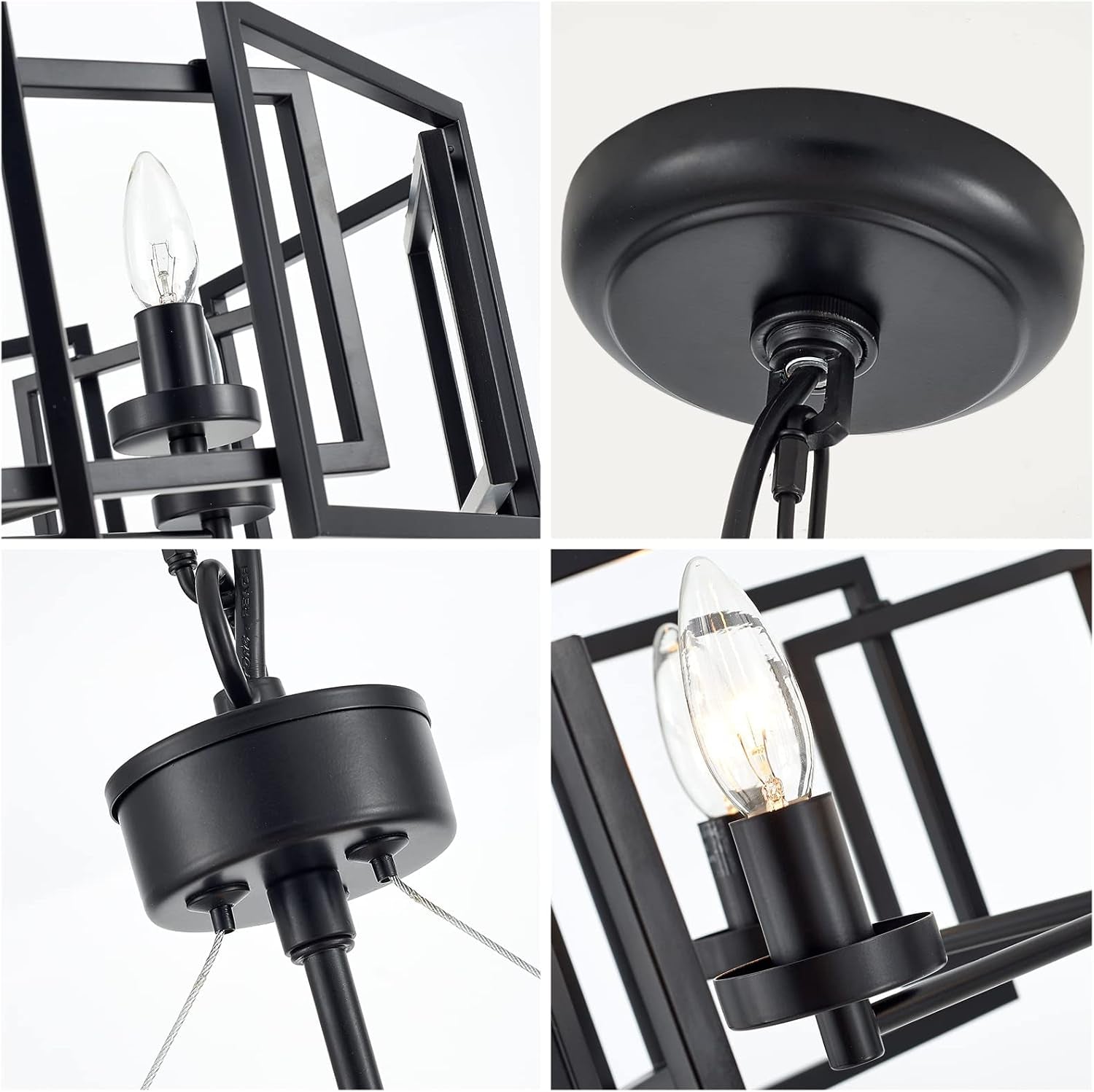 Industrial Style Five Light Matte Black Pendant Chandelier showcasing geometric design and matte black finish.
