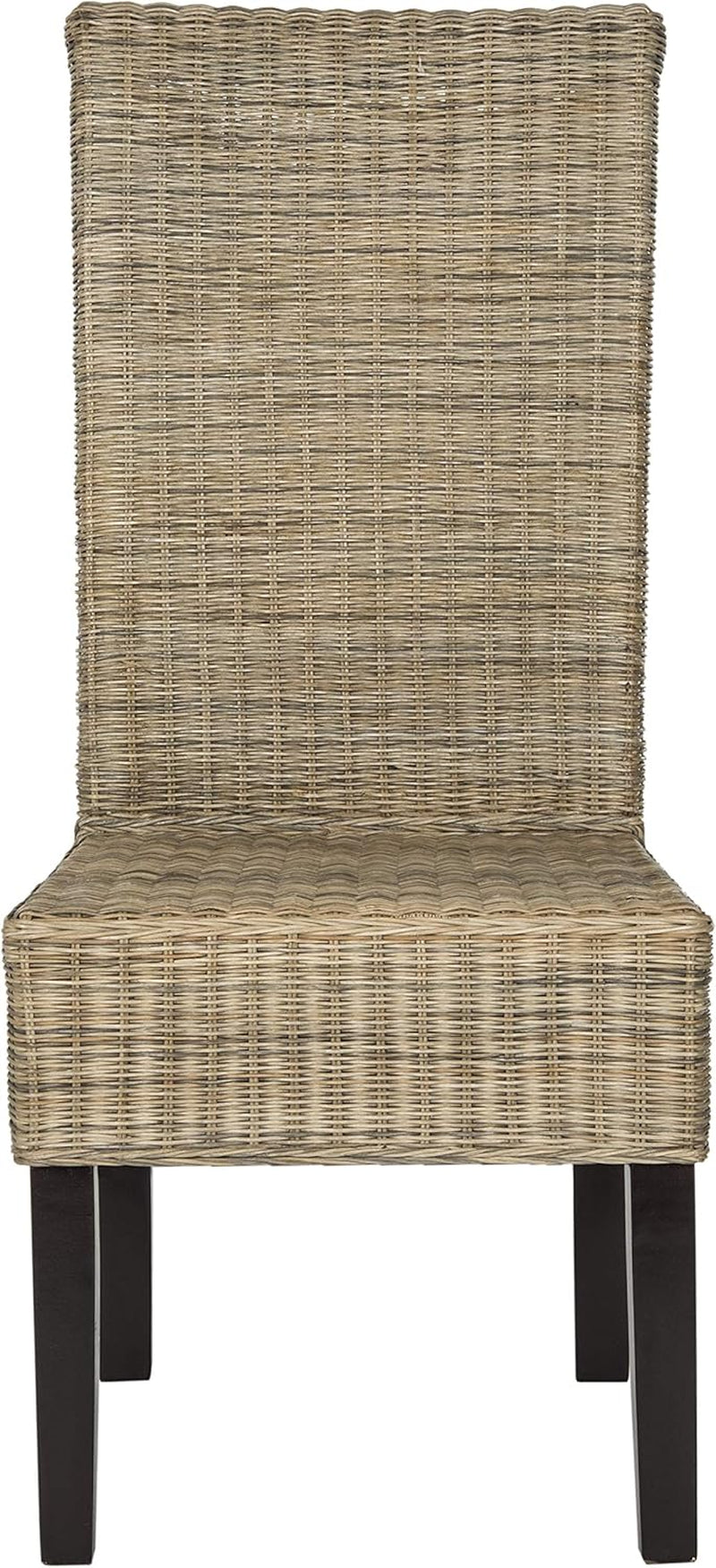 Grey Wicker Dining Chair 18 Inch Rattan Cotton Upholstery