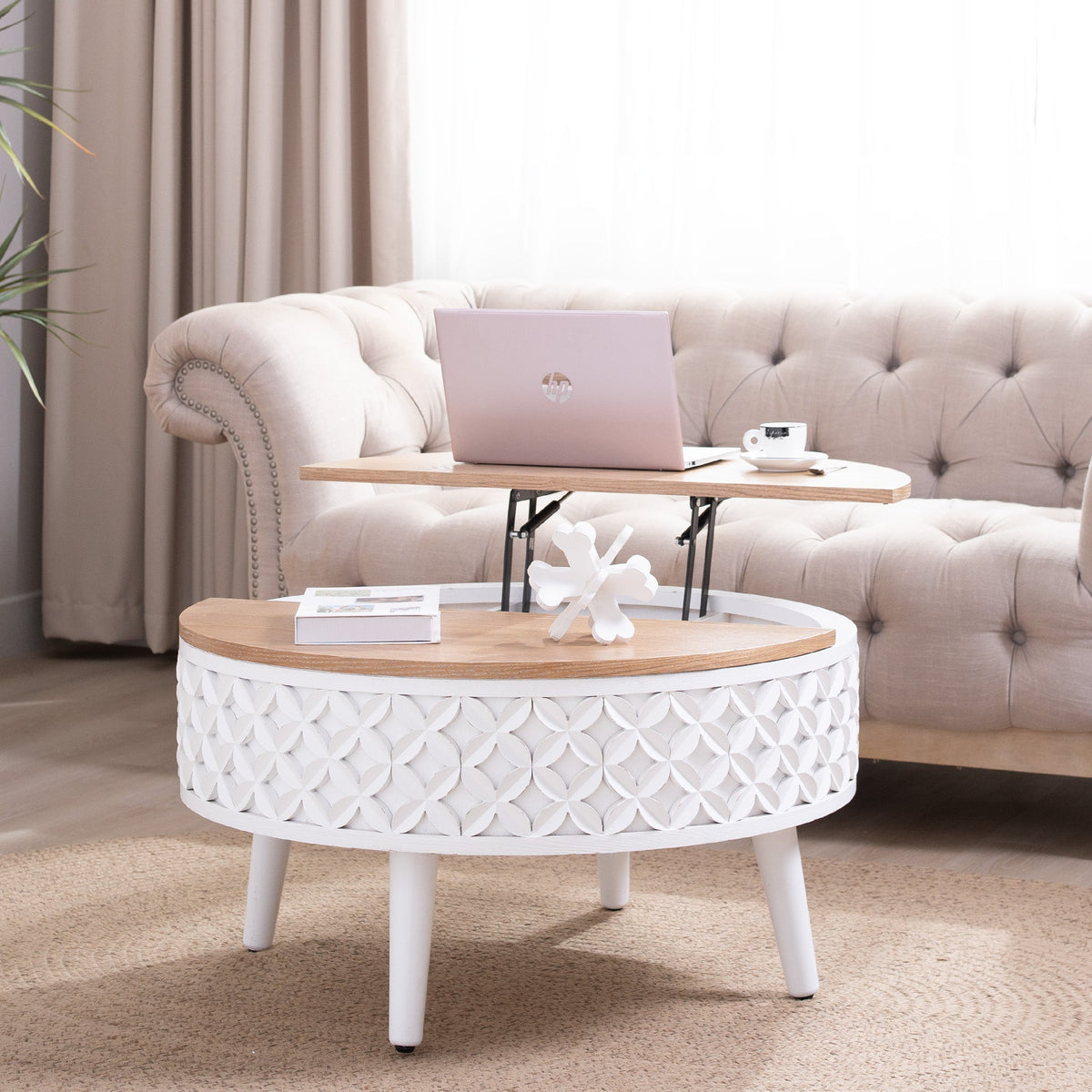 Round Coffee Table with Storage – 31.5" Lift-Top Accent Table