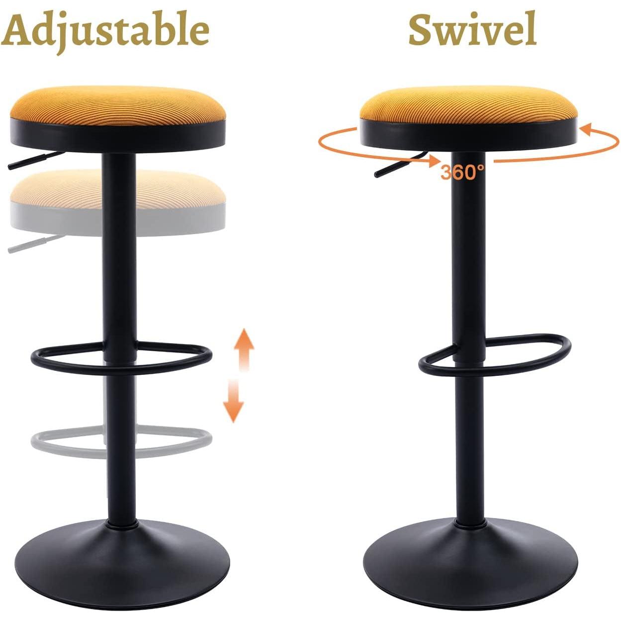 Yellow Fabric Swivel Bar Stool Set Of 2 Height Adjustable showcasing adjustable height and swivel features.