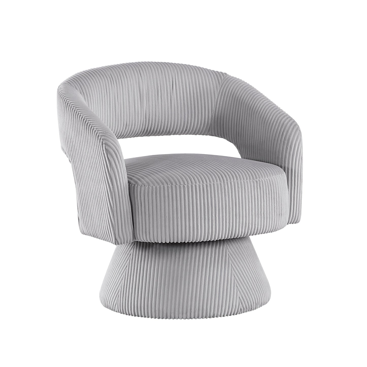 Modern Luxurious Swivel Accent Chair Gray Soft Corduroy Upholstery Plush Seating Solid Wood Stylish Home Furniture 1pc
