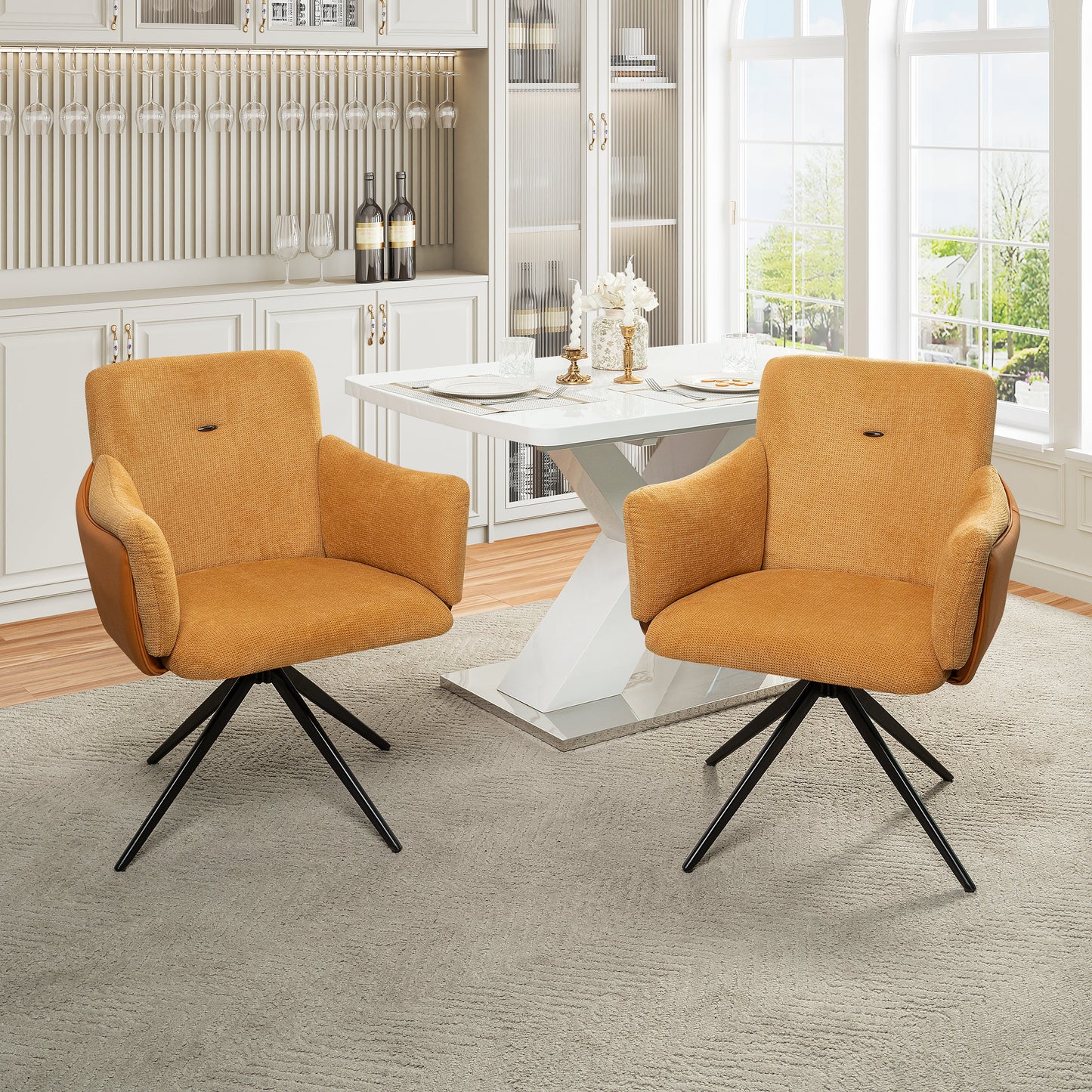 360° Swivel Home Office Desk Chairs Set of 2 - Orange