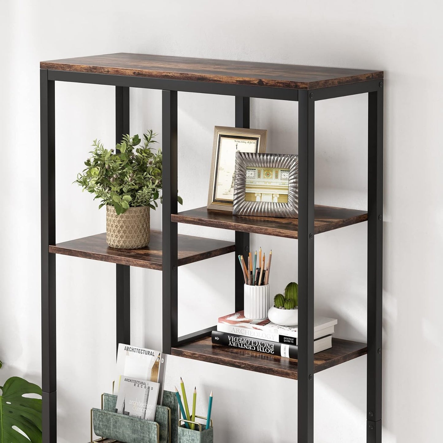 69.2" 6-Tier Rustic Brown Industrial Etagere Bookcase