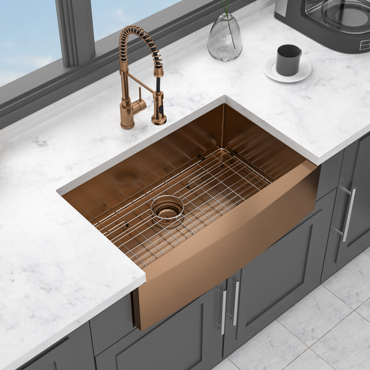 30" Rose Gold Farmhouse Kitchen Sink