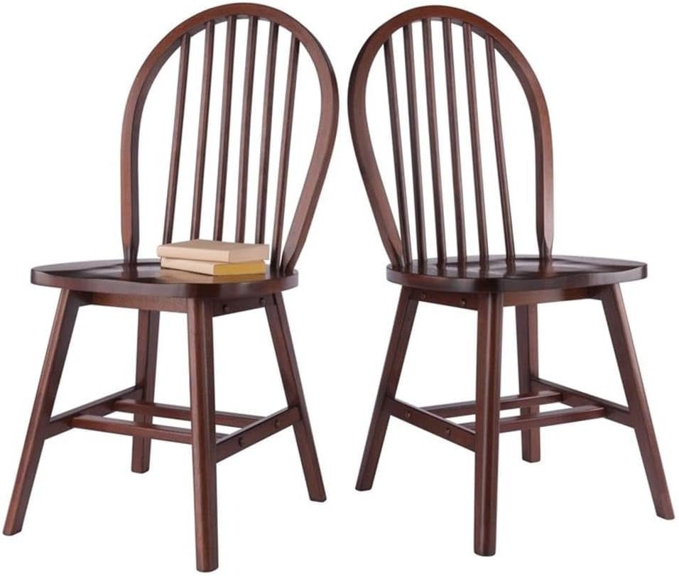 Windsor 2 Piece Solid Wood Dining Chair Set Walnut Finish