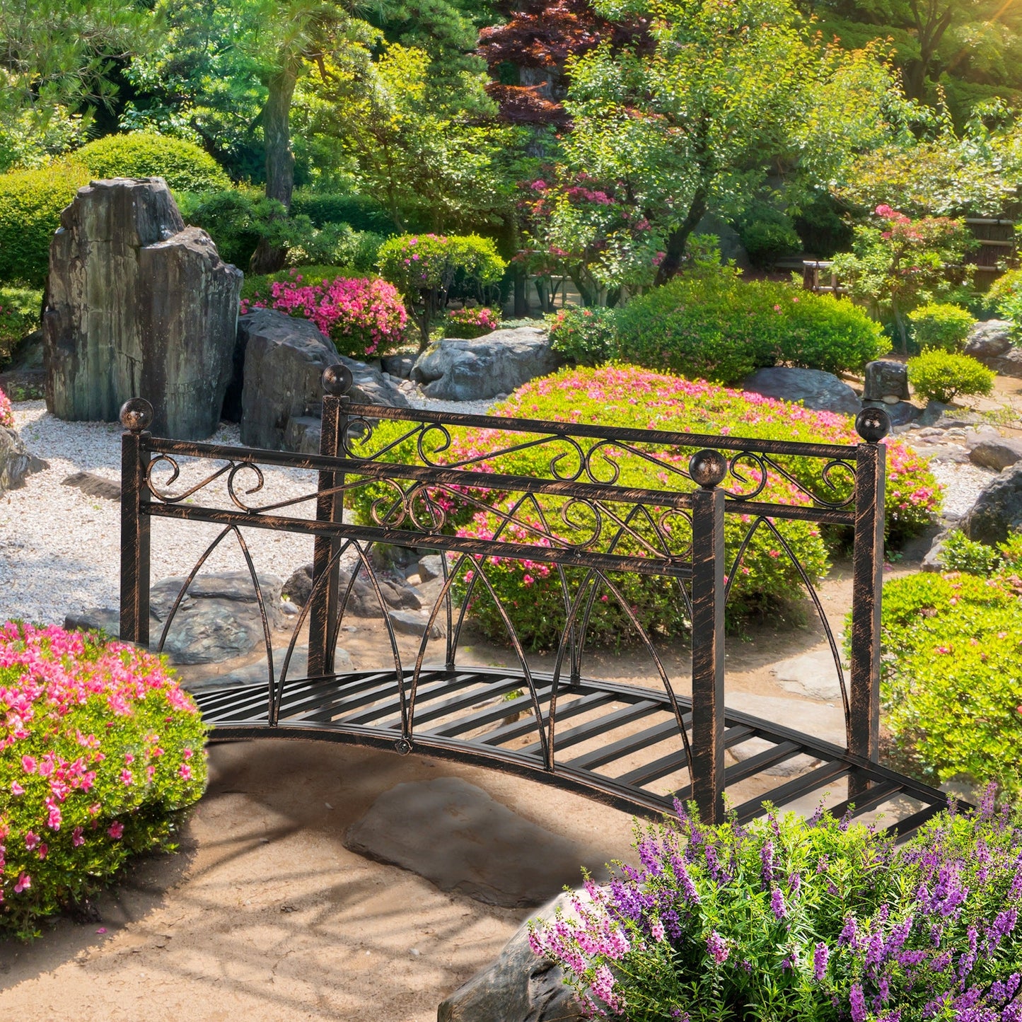 Outsunny 3.3' Metal Arch Zen Garden Bridge with Safety Siderails